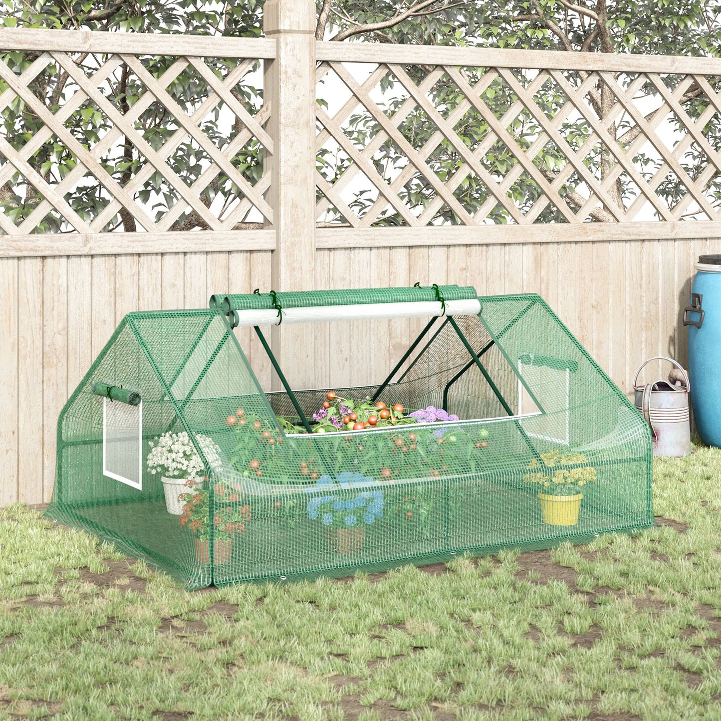 Outsunny Invernadero de Terraza Jardín 180x140x80 cm Tipo Caseta de Acero Plástico con Puertas y Ventanas Enrollables para Cultivo de Plantas Verduras Flores Verde