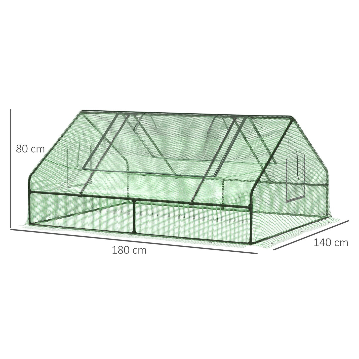 Outsunny Invernadero de Terraza Jardín 180x140x80 cm Tipo Caseta de Acero Plástico con Puertas y Ventanas Enrollables para Cultivo de Plantas Verduras Flores Verde