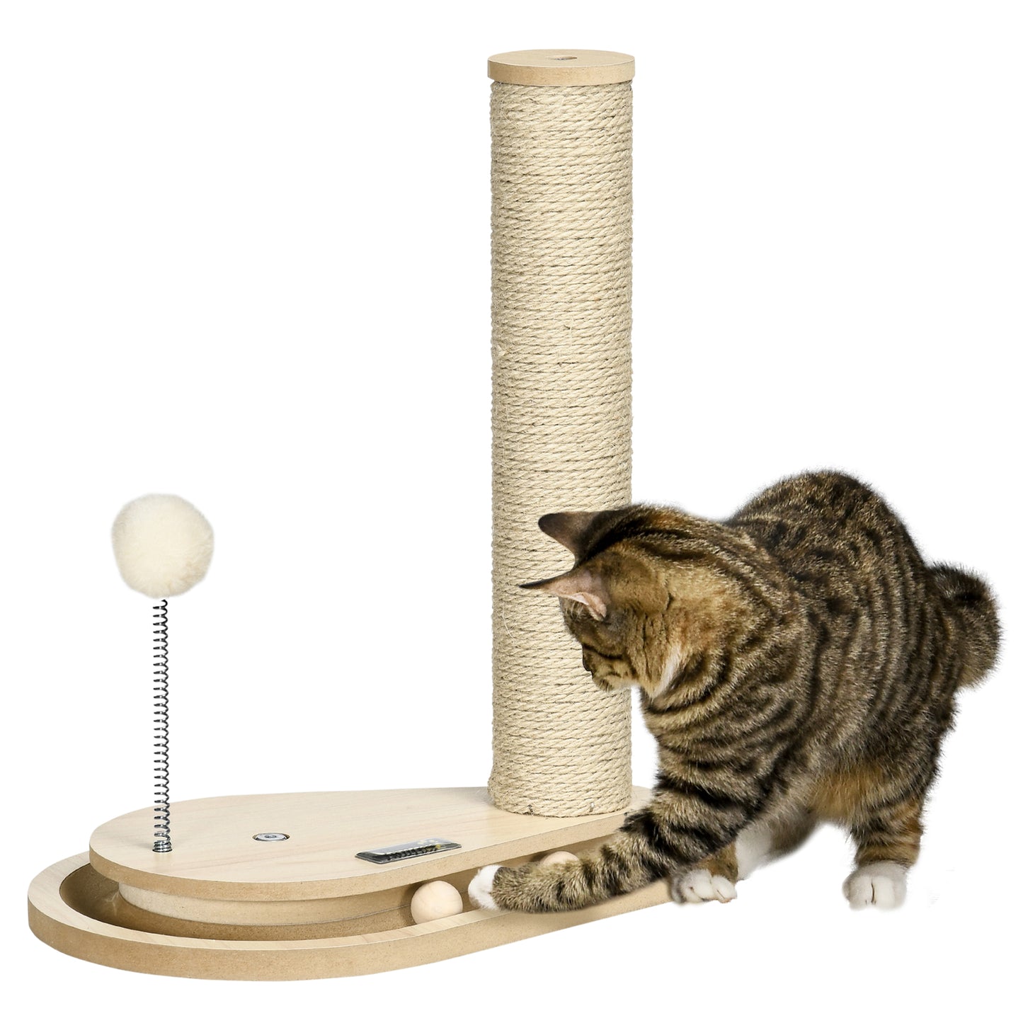 PawHut Árbol Rascador para Gatos 40 cm Torre para Gatos con Poste de Rascador Bola con Muelle y Bolas en la Pista 35x23x40 cm Roble