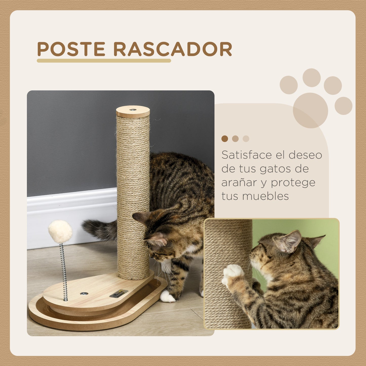 PawHut Árbol Rascador para Gatos 40 cm Torre para Gatos con Poste de Rascador Bola con Muelle y Bolas en la Pista 35x23x40 cm Roble