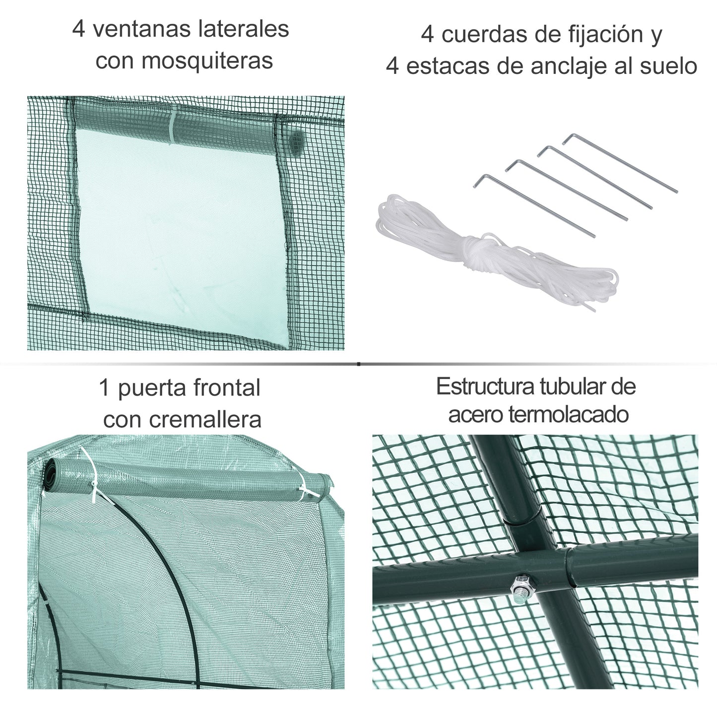 Outsunny Invernadero de Exterior 2,5x2x2 m Invernadero de Túnel con Cubierta de PE 140 g/m² para Cultivo Plantas Verduras Frutas en Jardín Terraza Verde