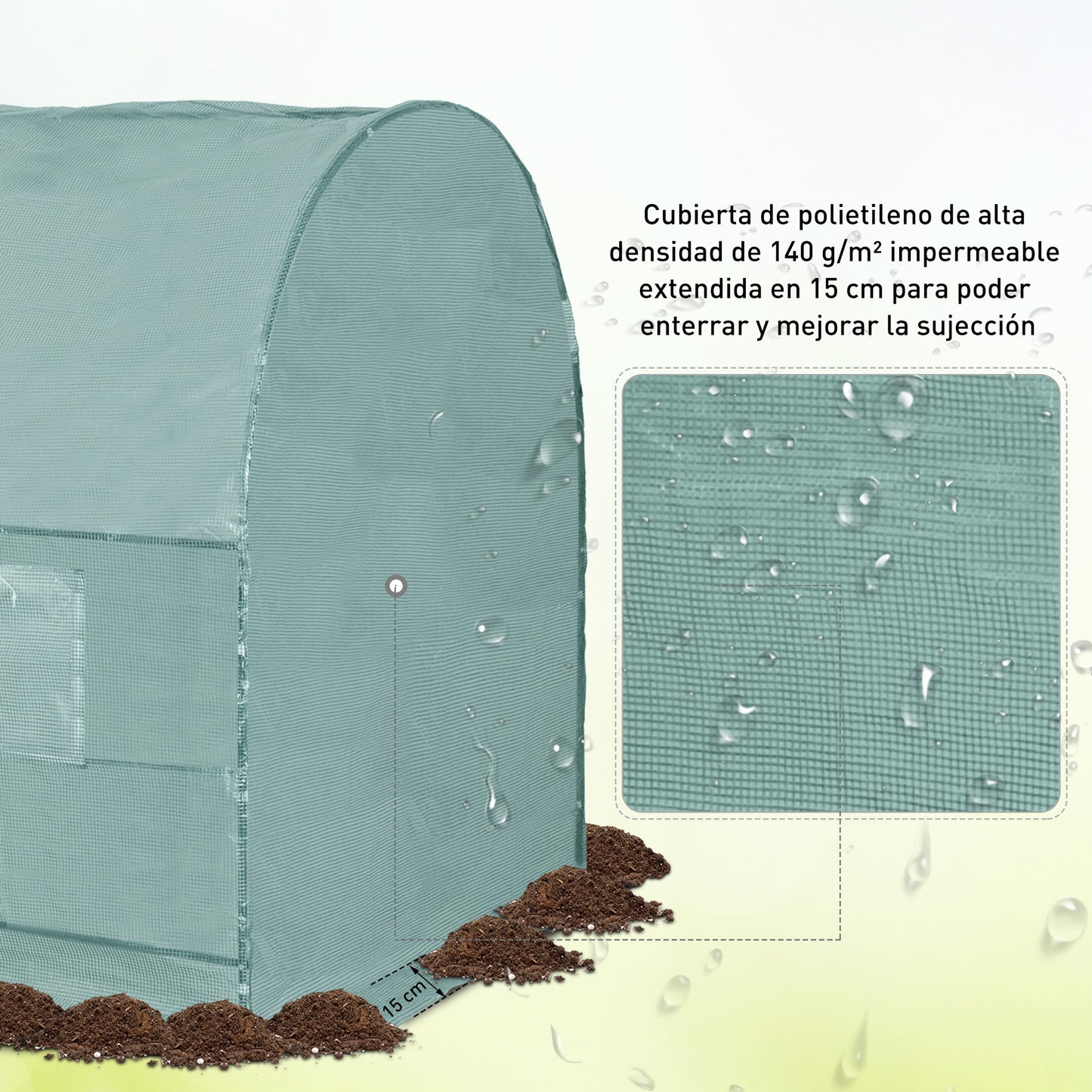 Outsunny Invernadero de Exterior 2,5x2x2 m Invernadero de Túnel con Cubierta de PE 140 g/m² para Cultivo Plantas Verduras Frutas en Jardín Terraza Verde