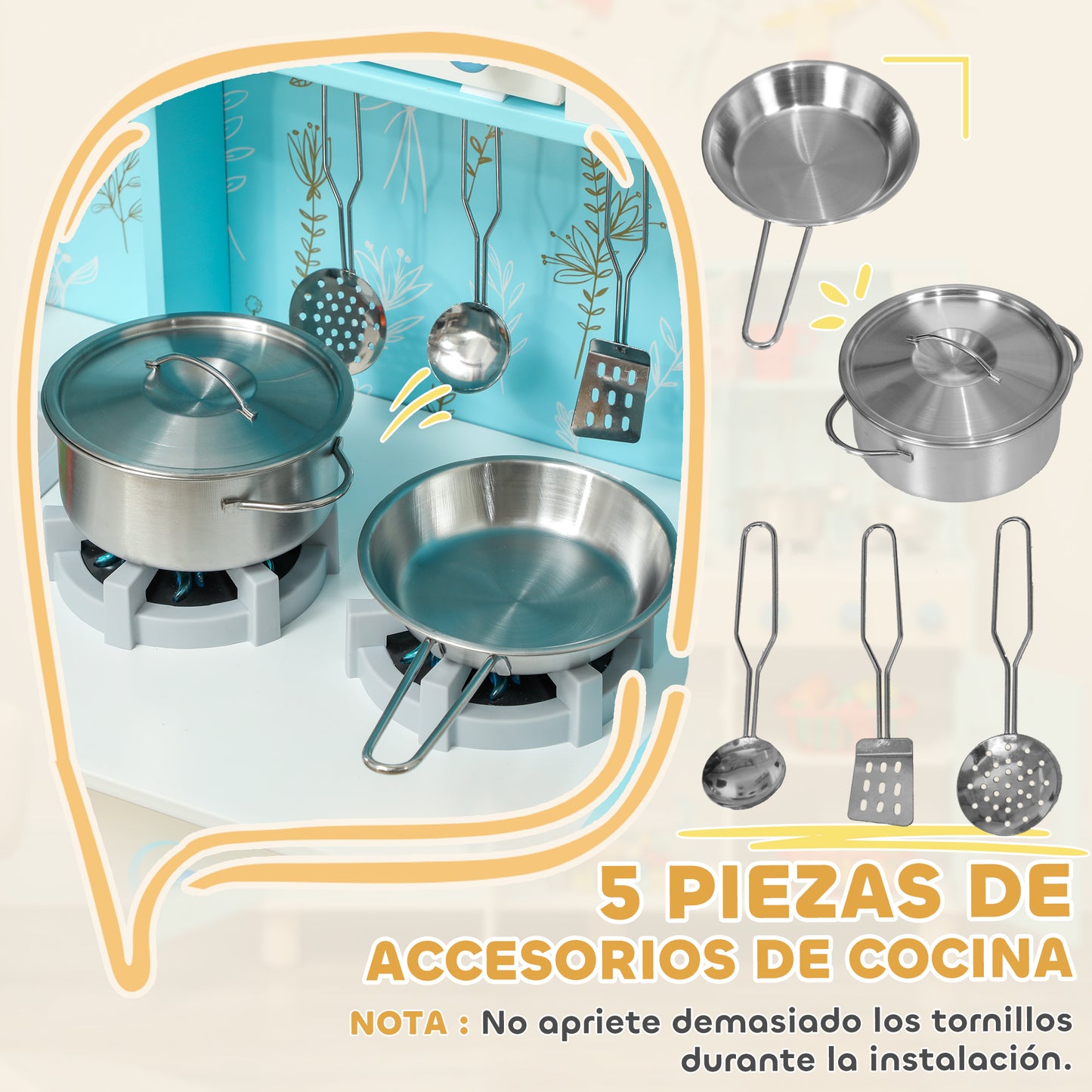 AIYAPLAY Cocina de Juguete para Niños +3 Años Cocina de Madera Infantil Cocinita Infantil con Sonido Fogón Horno Grifo Fregadero Microondas Lavadora Máquina de Hielo y Accesorios de Cocina Azul