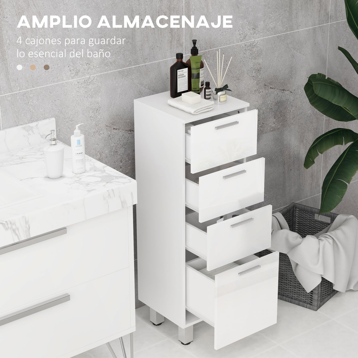 kleankin Conjunto de Baño Incluye 2 Mueble Auxiliar de Baño 1 Columna de Baño Y 1 Espejo de Baño con Luces LED Función de Memoria Interruptor Blanco Brillante