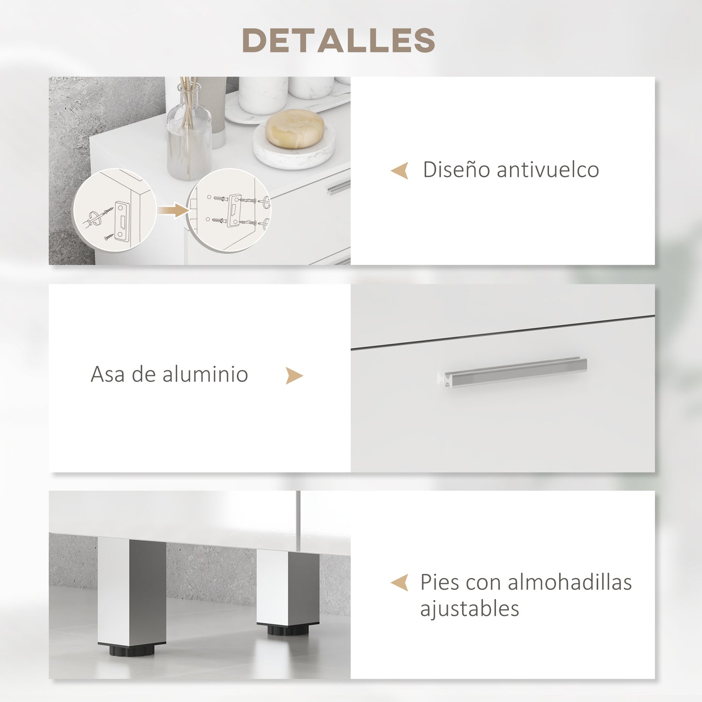 kleankin Conjunto de Baño Incluye 2 Mueble Auxiliar de Baño 1 Columna de Baño Y 1 Espejo de Baño con Luces LED Función de Memoria Interruptor Blanco Brillante