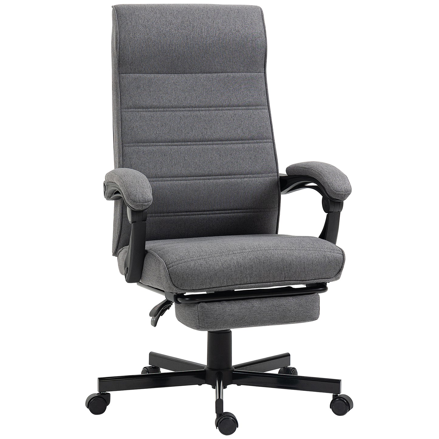 Vinsetto Silla de Escritorio Reclinable Silla de Oficina Giratoria con Altura Ajustable Reposapiés Retráctil y Reposabrazos Silla para Estudio Carga 120 kg Gris