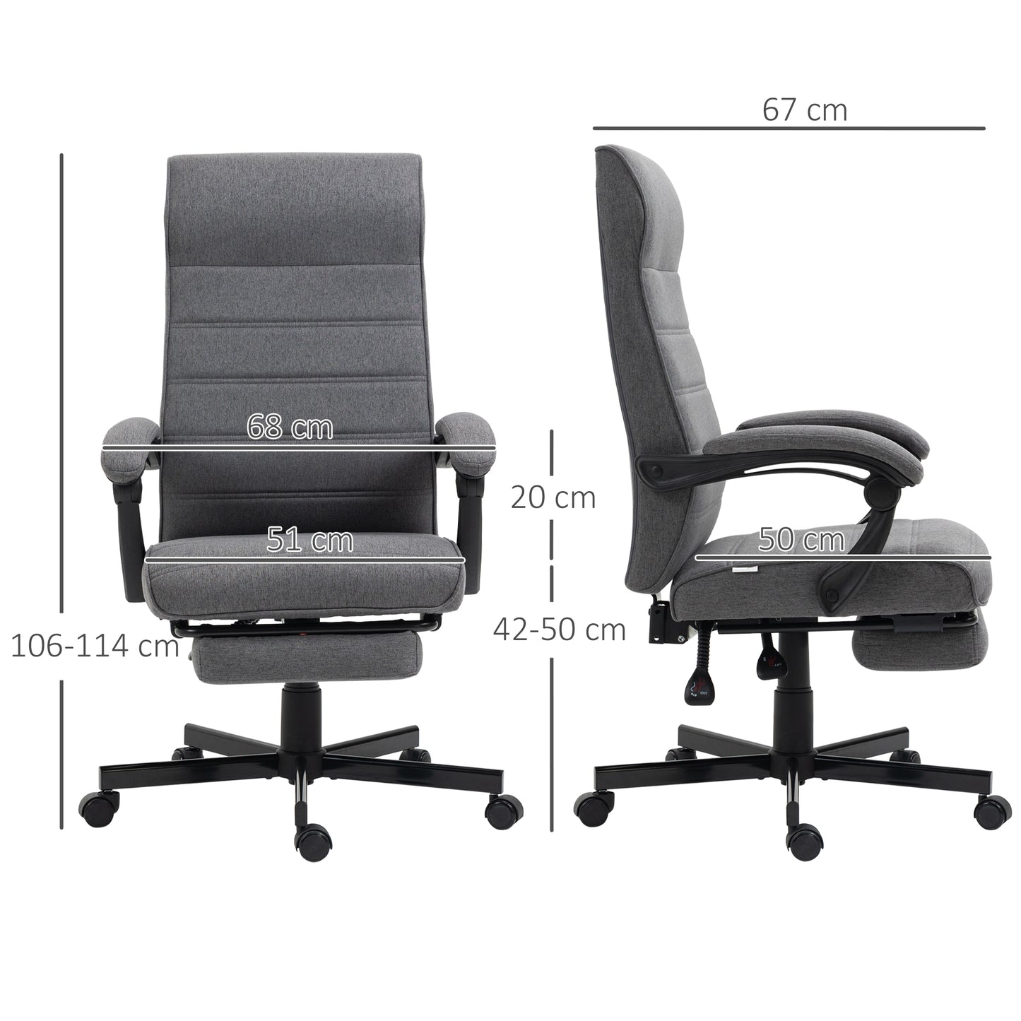 Vinsetto Silla de Escritorio Reclinable Silla de Oficina Giratoria con Altura Ajustable Reposapiés Retráctil y Reposabrazos Silla para Estudio Carga 120 kg Gris