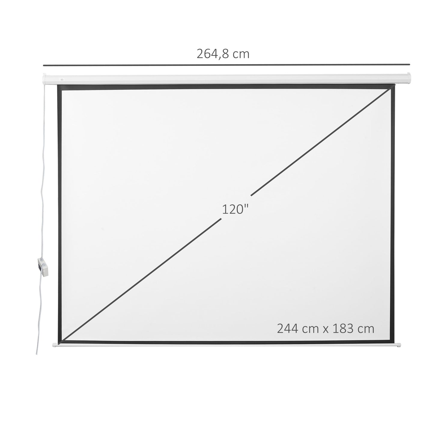 HOMCOM Pantalla de Proyector Eléctrica 120 Pulgadas Pantalla de Proyección Portátil Formato 4:3 con Mando a Distancia Tela de Proyección para Interior y Exterior 244x183 cm Blanco