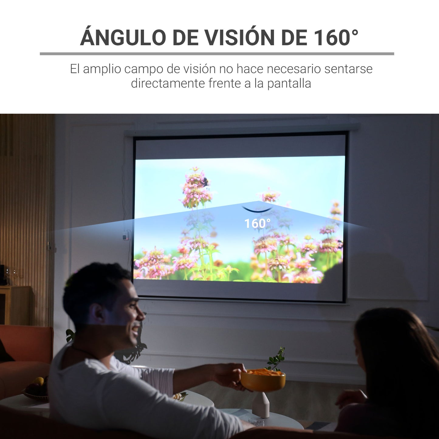 HOMCOM Pantalla de Proyector Eléctrica 120 Pulgadas Pantalla de Proyección Portátil Formato 4:3 con Mando a Distancia Tela de Proyección para Interior y Exterior 244x183 cm Blanco