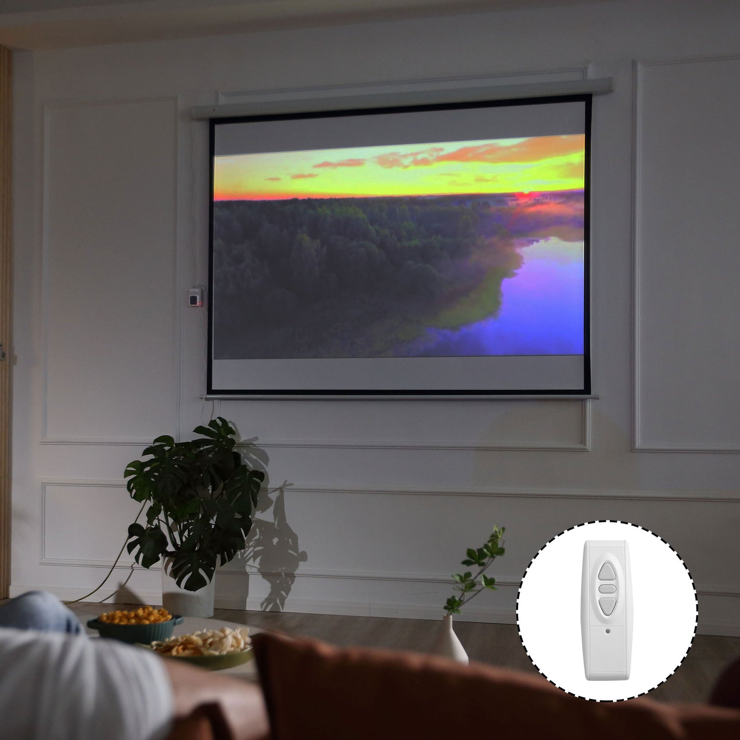 HOMCOM Pantalla de Proyector Eléctrica 120 Pulgadas Pantalla de Proyección Portátil Formato 4:3 con Mando a Distancia Tela de Proyección para Interior y Exterior 244x183 cm Blanco