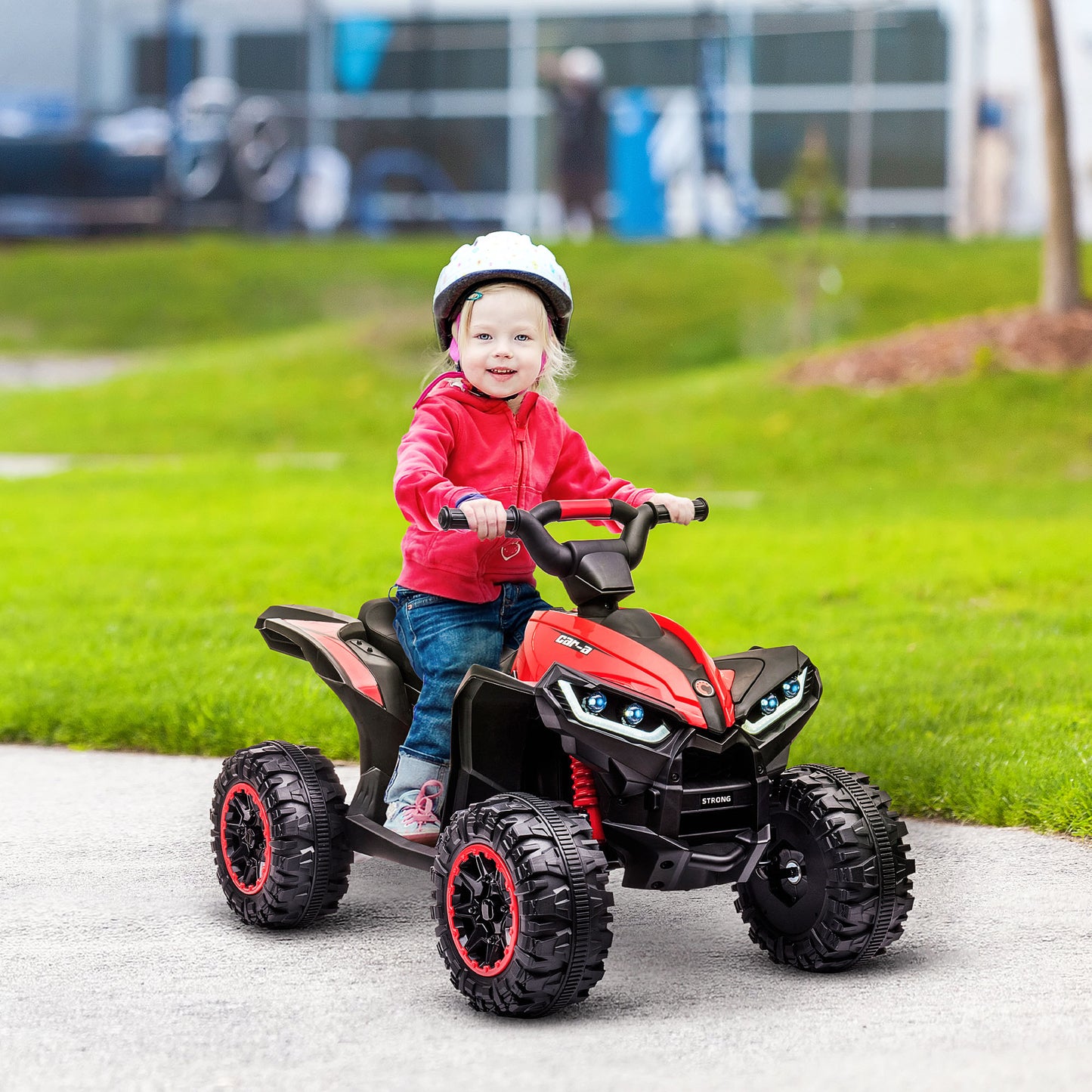 HOMCOM Quad Eléctrico para Niños de 3-5 Años Vehículo Eléctrico a Batería 12V con 2 Motores Faros Bocina Música Velocidad Ajustable Avance y Retroceso 83x53x55,5 cm Rojo