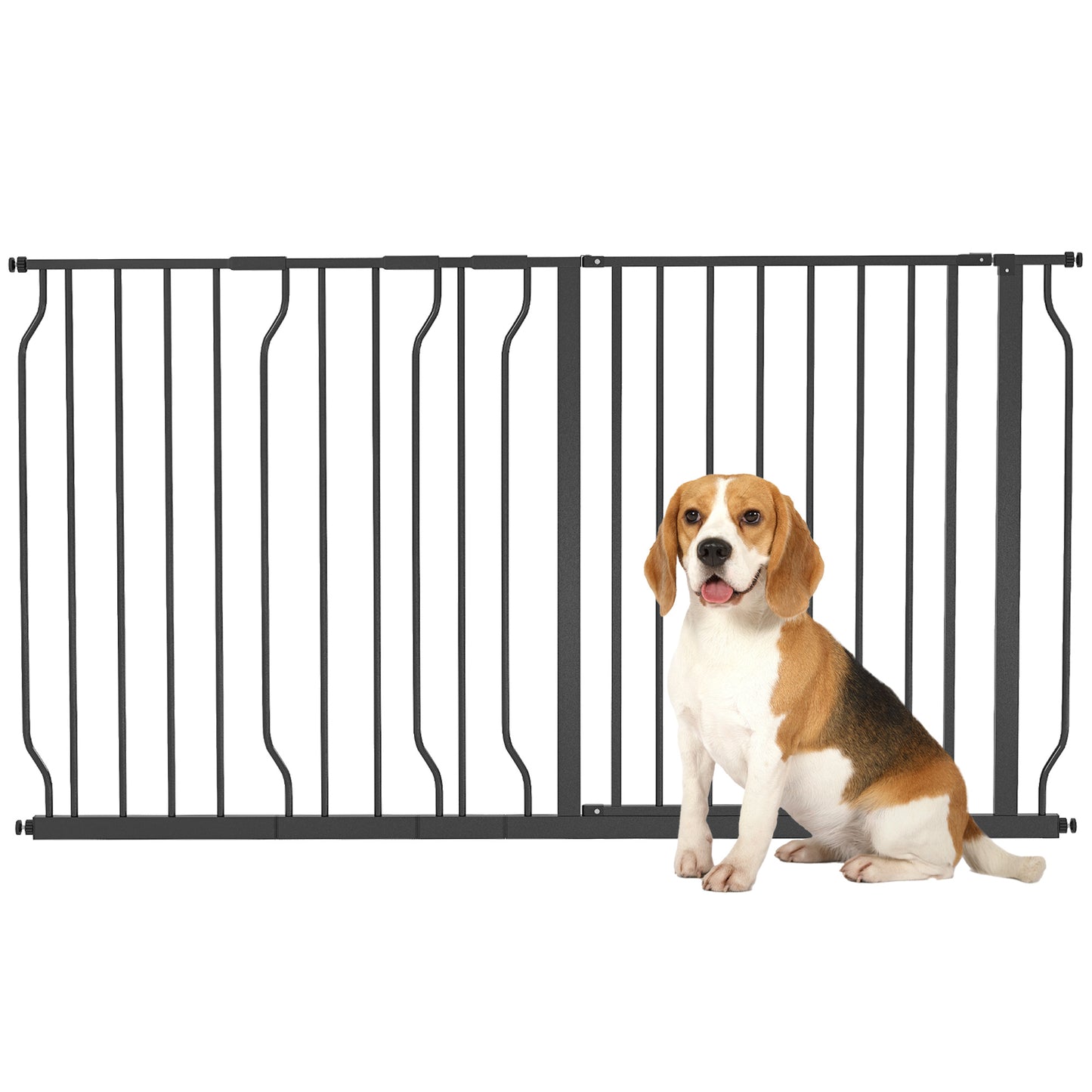 PawHut Barrera de Seguridad de Perros Extensible para Escaleras y Puertas 75-145 cm con Extensiones Montaje a Presión Acero Altura 76 cm Negro