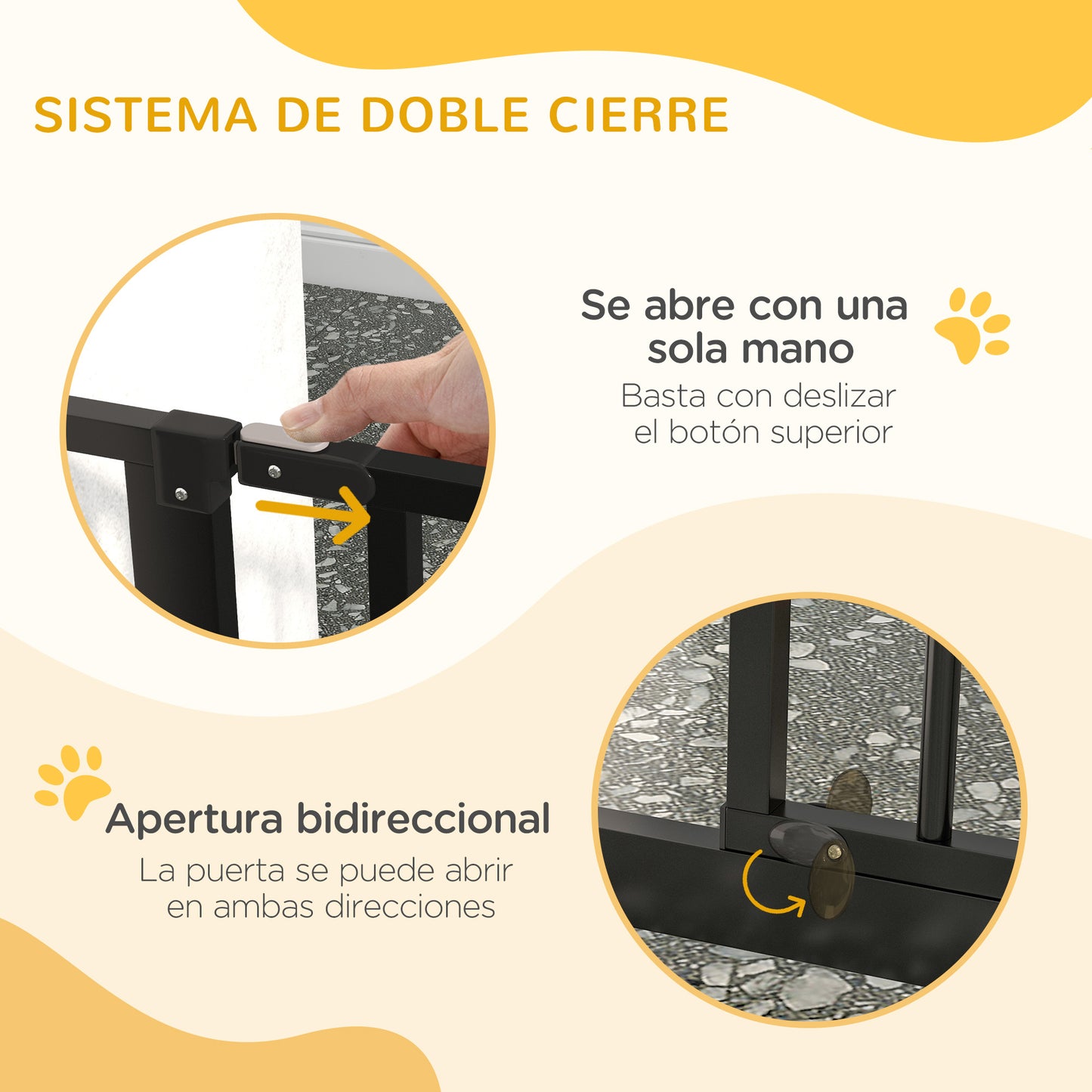 PawHut Barrera de Seguridad de Perros Extensible para Escaleras y Puertas 75-145 cm con Extensiones Montaje a Presión Acero Altura 76 cm Negro