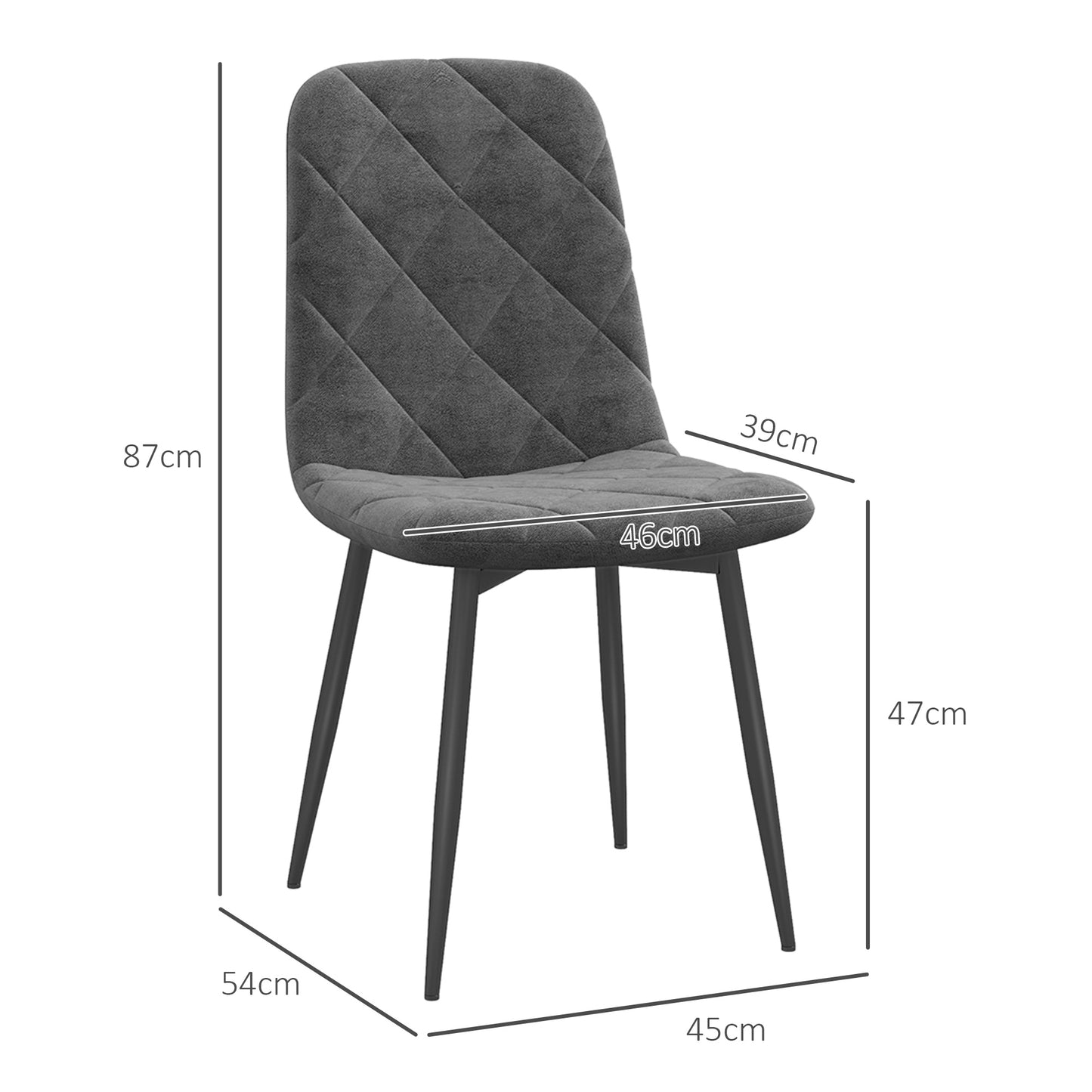 HOMCOM Juego de 4 Sillas de Comedor Modernas Sillas de Cocina Tapizadas en Terciopelo con Patas de Acero para Salón 45x54x87 cm Gris