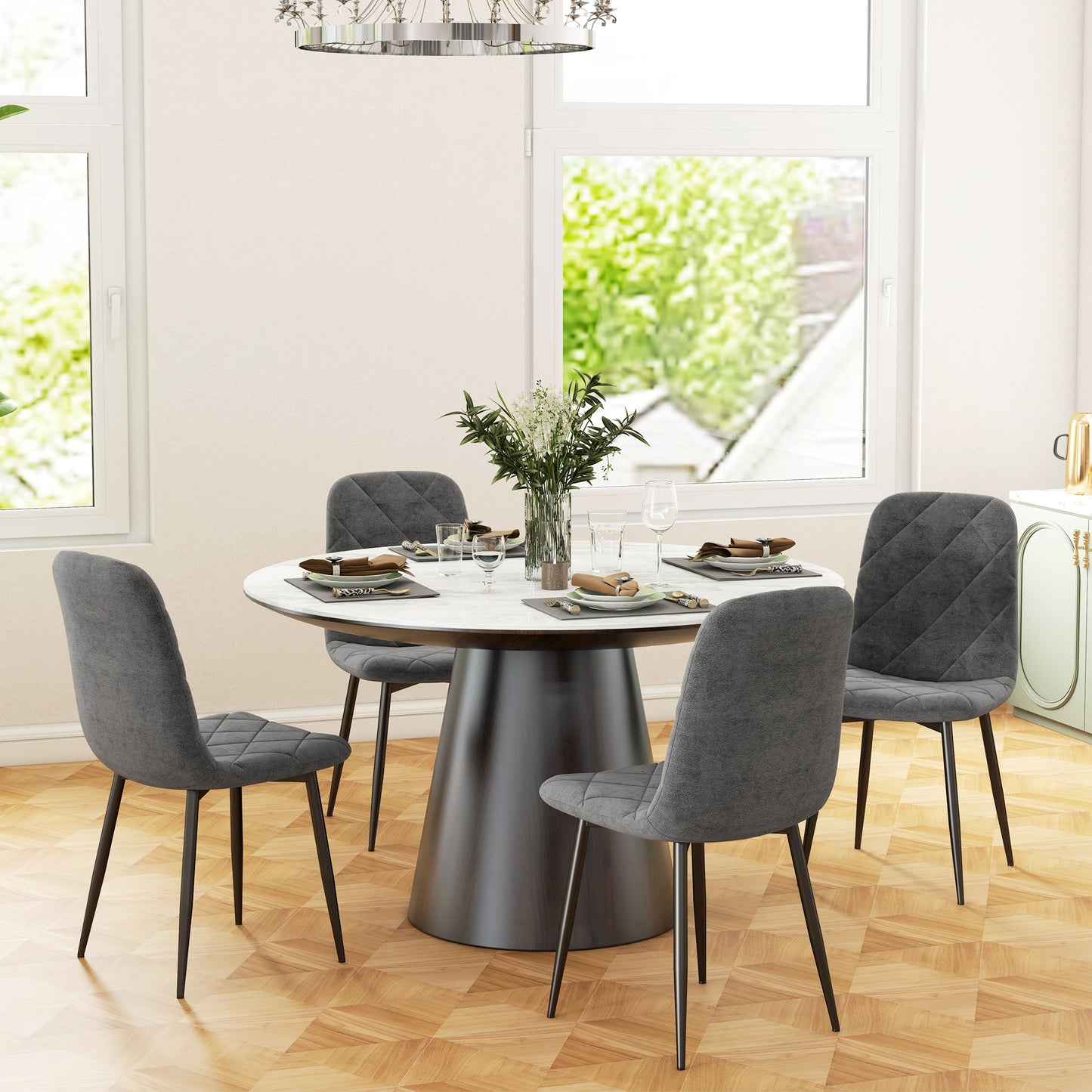 HOMCOM Juego de 4 Sillas de Comedor Modernas Sillas de Cocina Tapizadas en Terciopelo con Patas de Acero para Salón 45x54x87 cm Gris