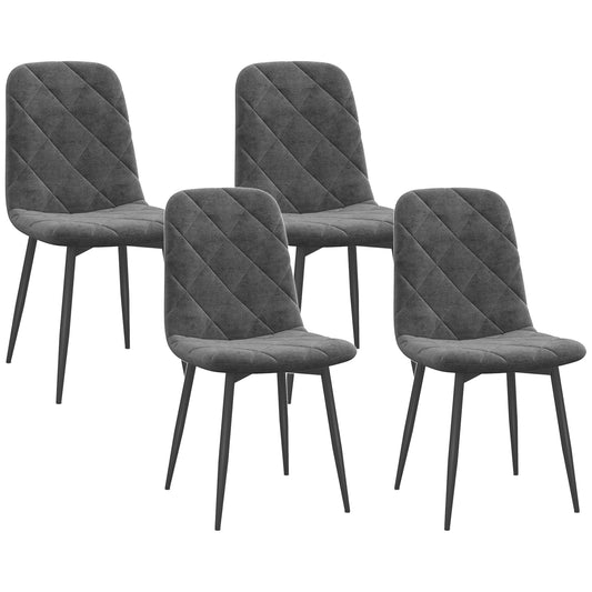 HOMCOM Juego de 4 Sillas de Comedor Modernas Sillas de Cocina Tapizadas en Terciopelo con Patas de Acero para Salón 45x54x87 cm Gris