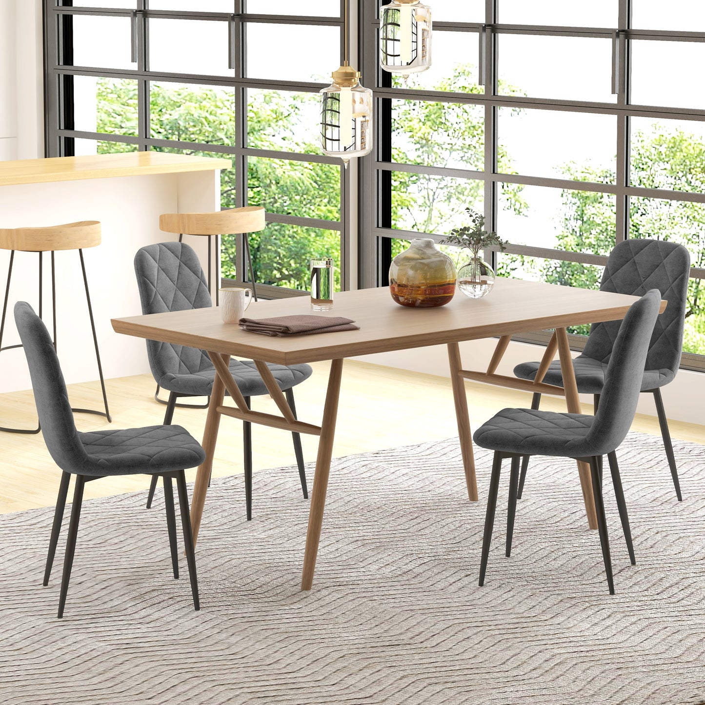 HOMCOM Juego de 4 Sillas de Comedor Modernas Sillas de Cocina Tapizadas en Terciopelo con Patas de Acero para Salón 45x54x87 cm Gris