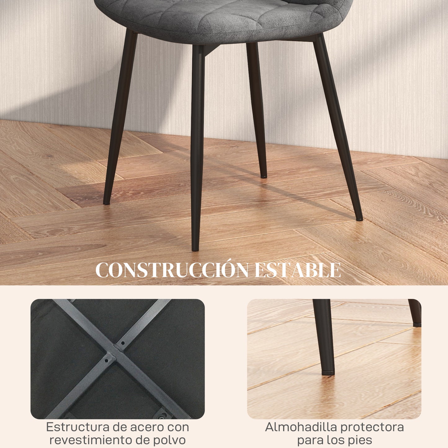 HOMCOM Juego de 4 Sillas de Comedor Modernas Sillas de Cocina Tapizadas en Terciopelo con Patas de Acero para Salón 45x54x87 cm Gris