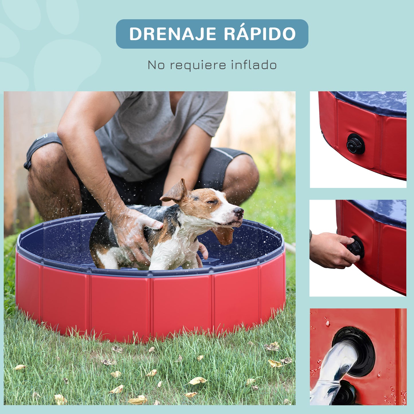 PawHut Piscina Plegable para Perros Gatos Ø80x20 cm Bañera Portátil para Mascotas PVC Antideslizante Múltiples Usos para Interiores y Exteriores Rojo