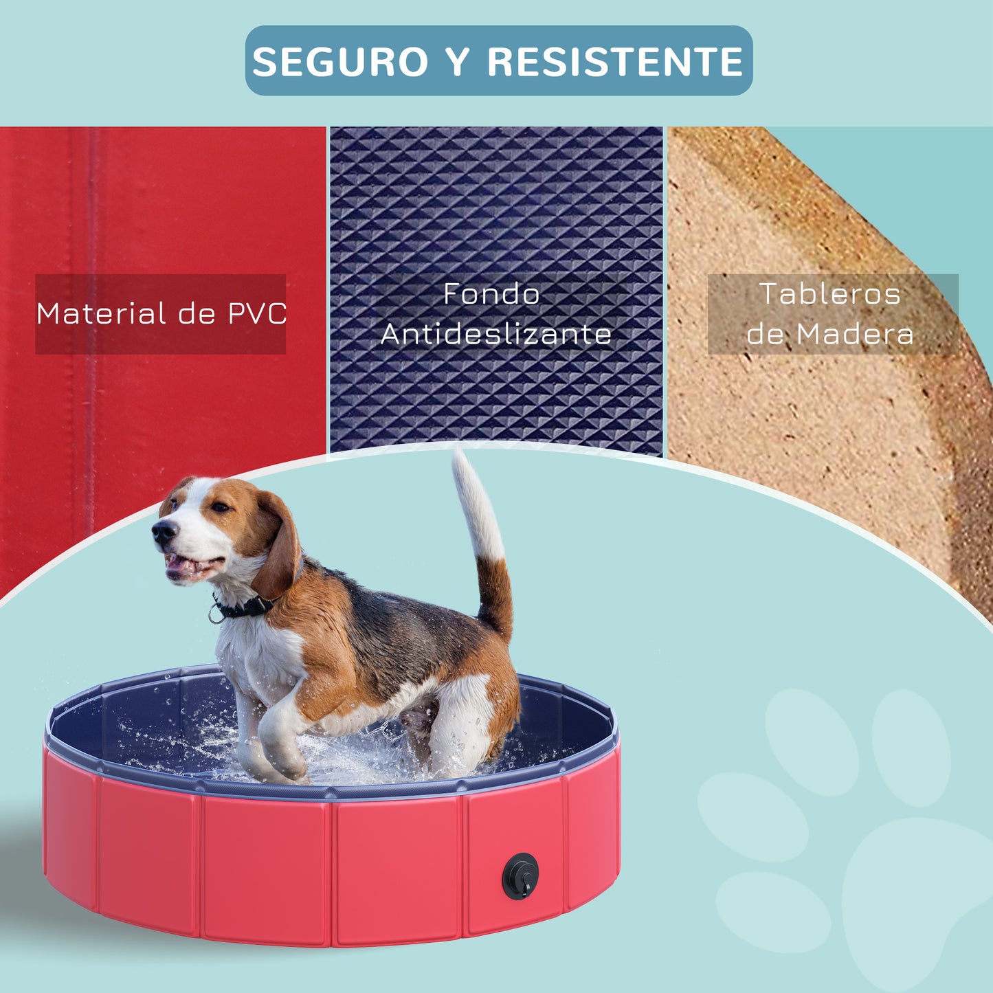 PawHut Piscina Plegable para Perros Gatos Ø80x20 cm Bañera Portátil para Mascotas PVC Antideslizante Múltiples Usos para Interiores y Exteriores Rojo