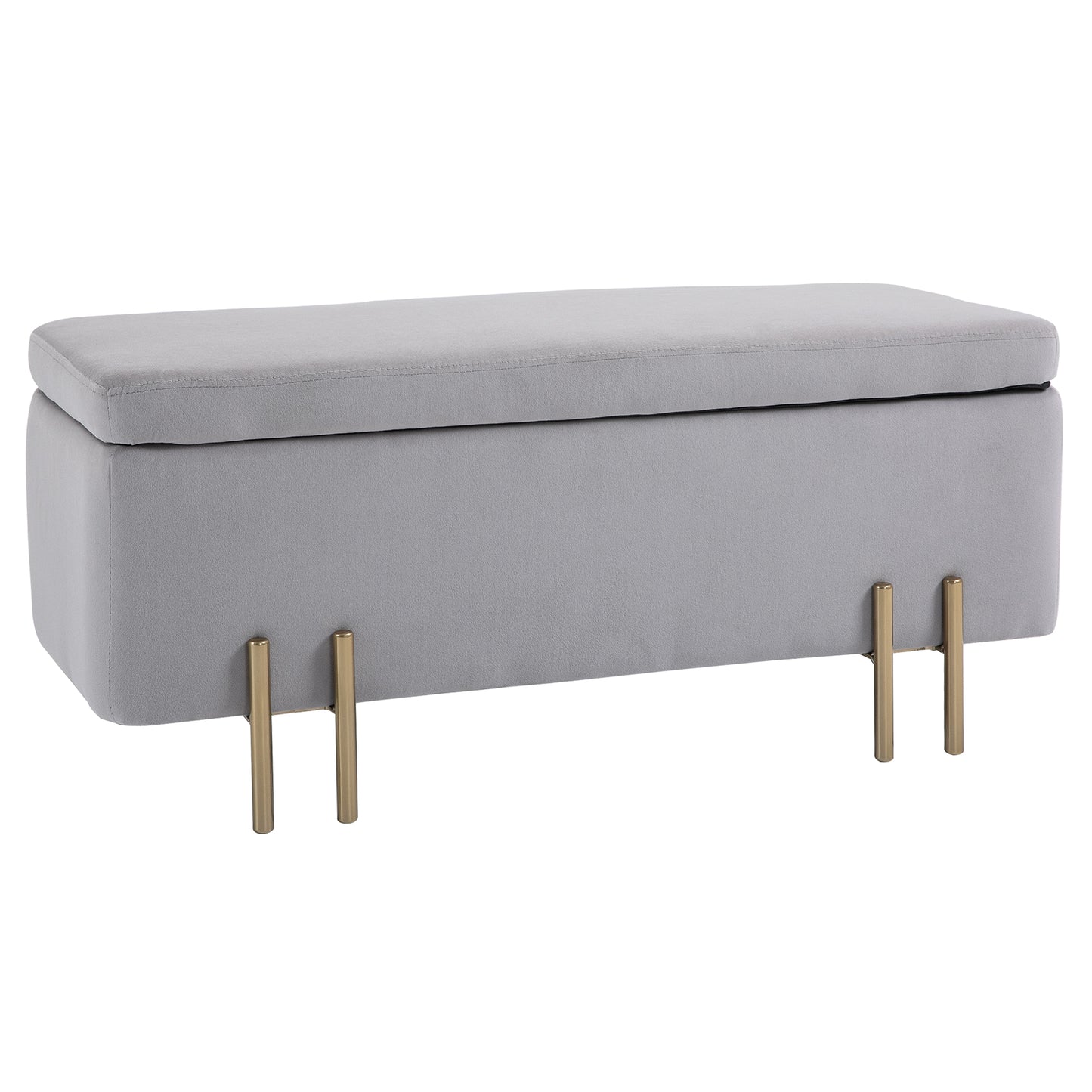 HOMCOM Baúl de Almacenaje para Dormitorio 70L Puff Almacenaje Tapizado en Terciopelo Banco de Almacenaje con Patas de Metal para Entrada Salón 100x40x42 cm Gris Claro