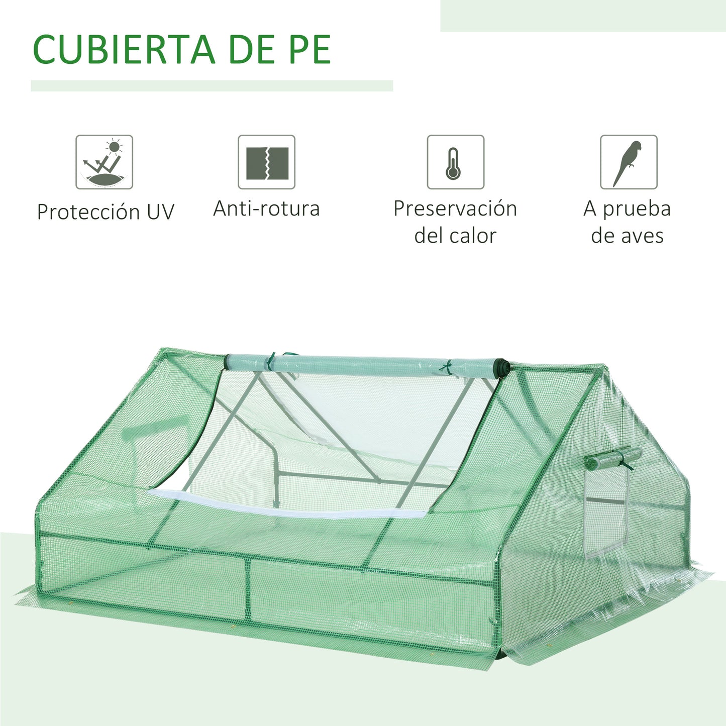 Outsunny Invernadero de Terraza Jardín 180x140x80 cm Tipo Caseta de Acero Plástico con Puertas y Ventanas Enrollables para Cultivo de Plantas Verduras Flores Verde