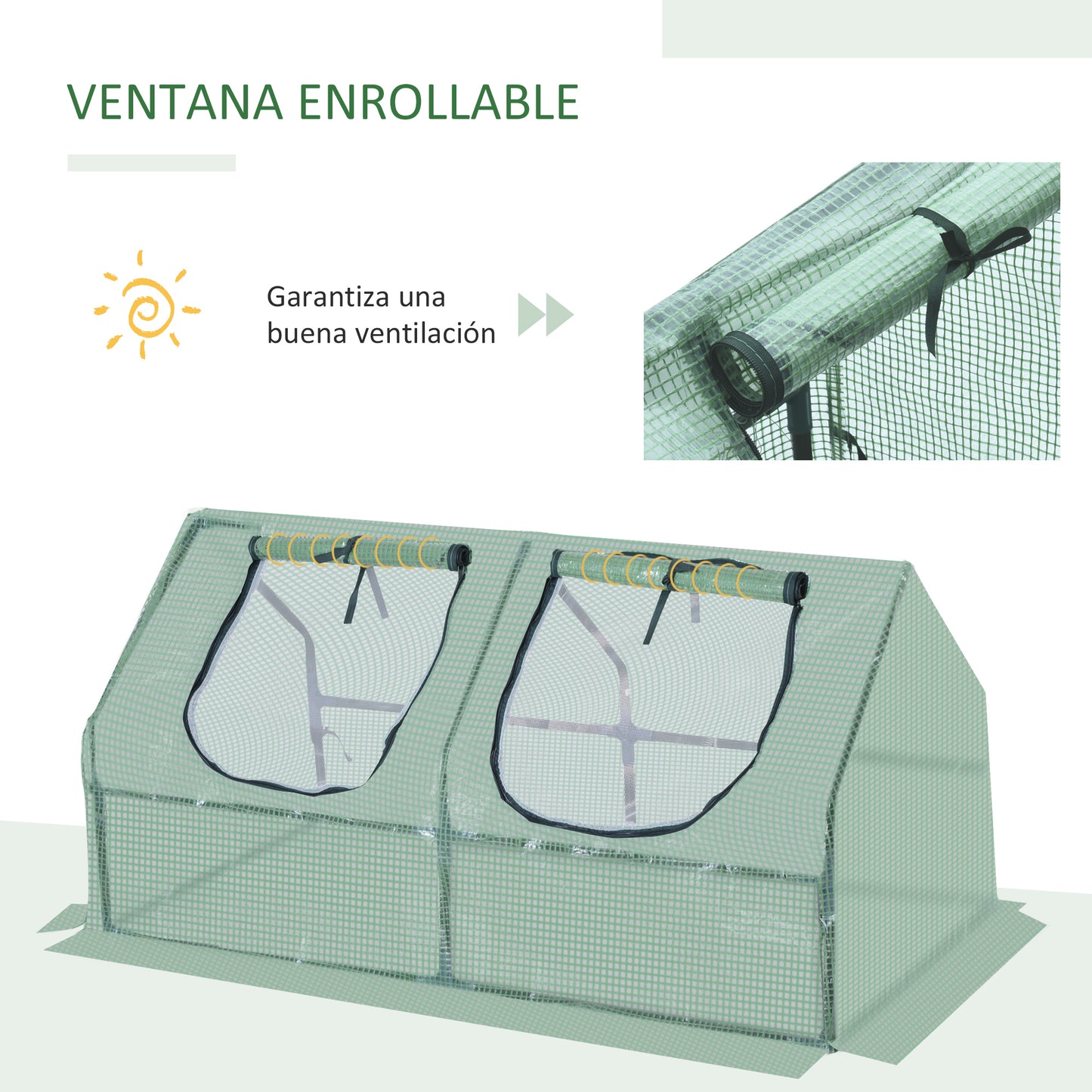 Outsunny Invernadero de Terraza 120x60x60 cm Caseta de Jardín Acero con 2 Ventanas Enrollables Vivero Casero para Cultivo de Plantas Verduras Flores Verde