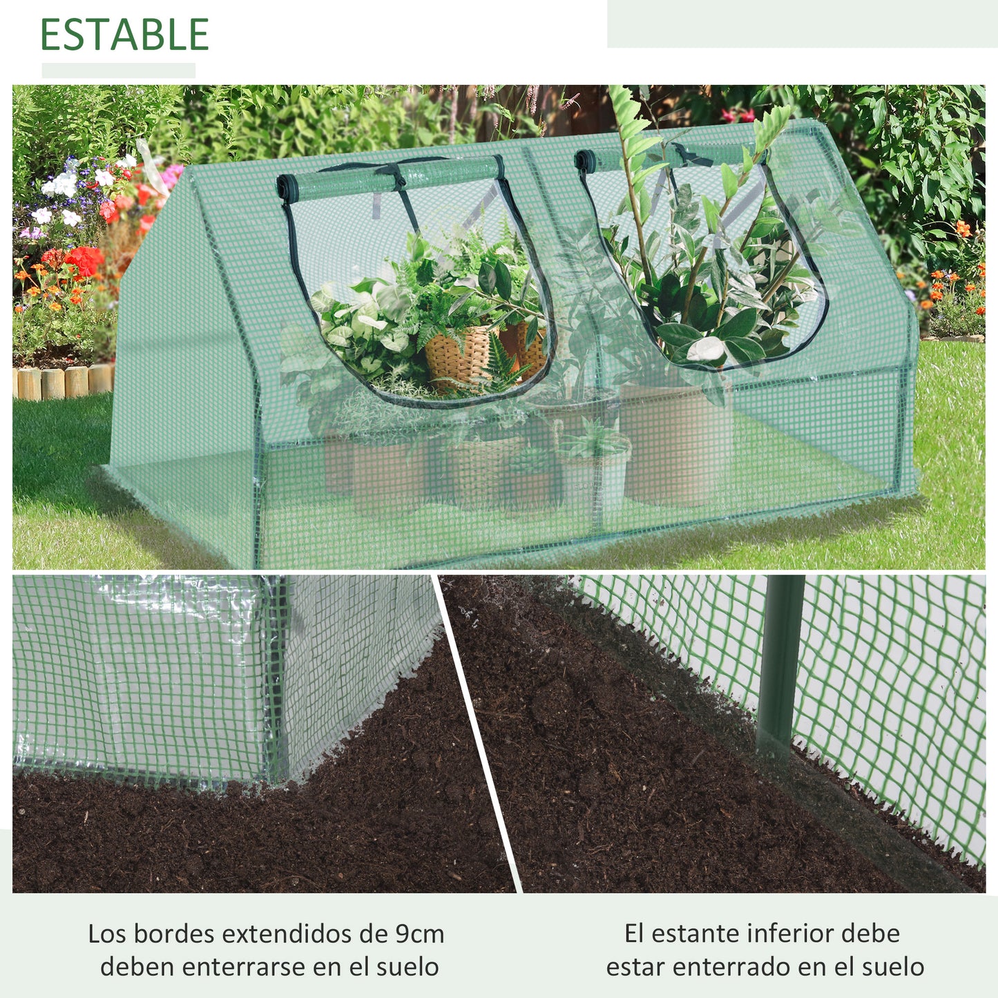 Outsunny Invernadero de Terraza 120x60x60 cm Caseta de Jardín Acero con 2 Ventanas Enrollables Vivero Casero para Cultivo de Plantas Verduras Flores Verde