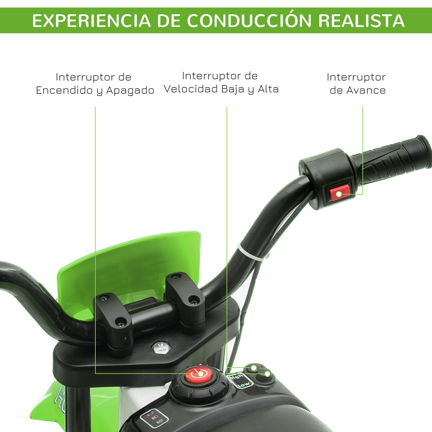 HOMCOM Moto Eléctrica para Niños de +3 Años 12V Moto de Juguete Infantil con 2 Ruedas de Equilibrio Velocidad Máx. 8 km/h Arranque Suave 106,5x51,5x68 cm Verde