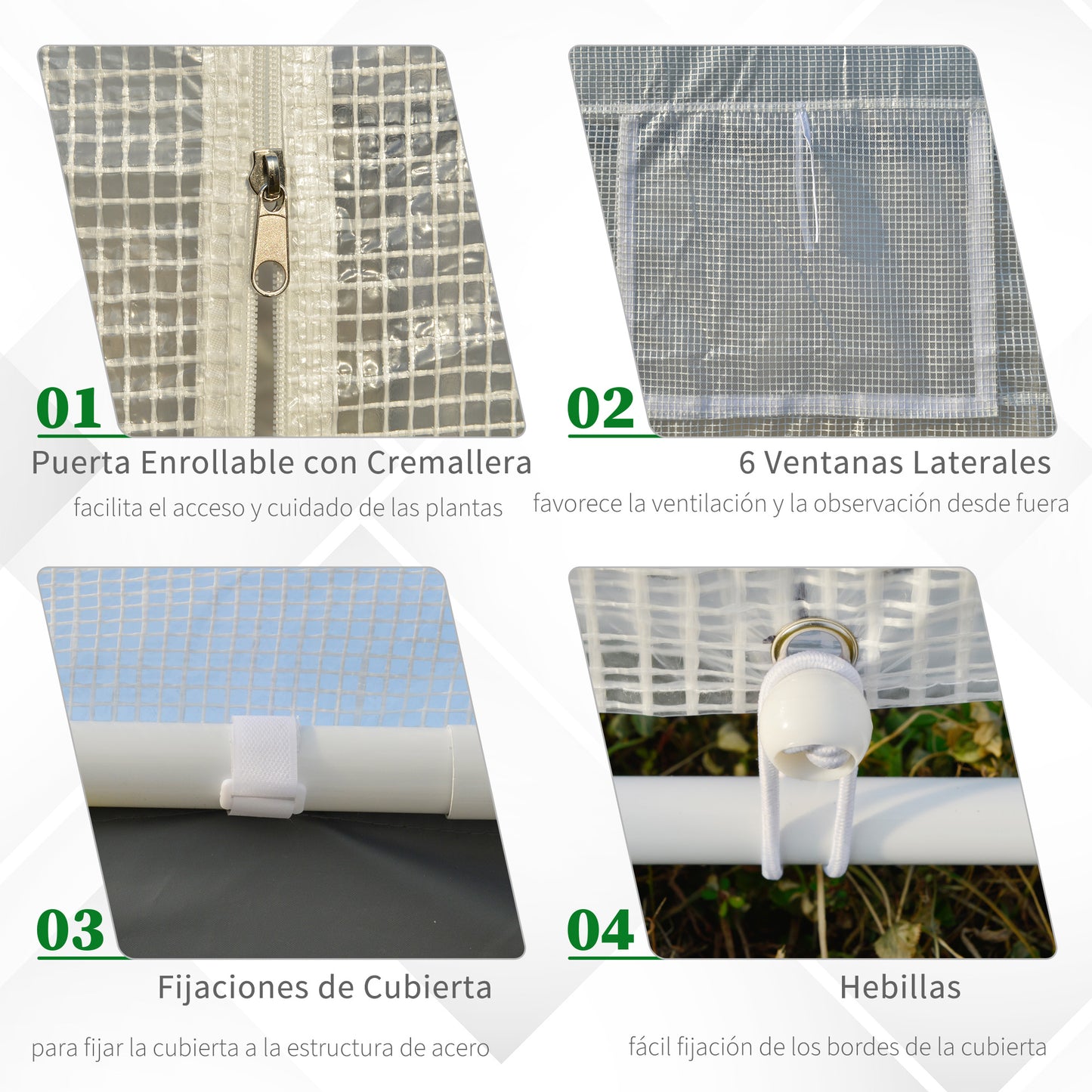 Outsunny Invernadero de Jardín 600x300x280 cm Invernadero de Túnel para Cultivo de Plantas Verduras con 2 Puertas 6 Ventanas Enrollables y Cubierta de Polietileno PE 140g/m² Blanco