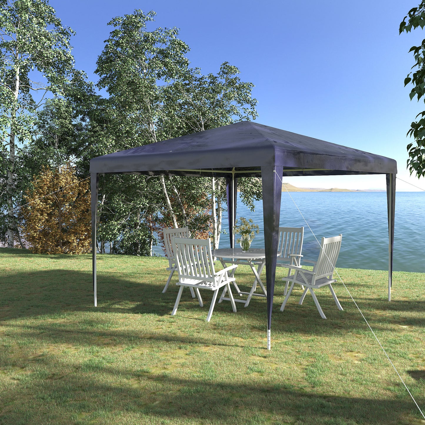 Outsunny Carpa Desmontable 3x3 m Cenador Pabellón de Jardín con 4 Orificios de Drenaje y Marco de Acero Anti-UV Impermeable Gazebo para Terraza Patio Exterior Camping Azul