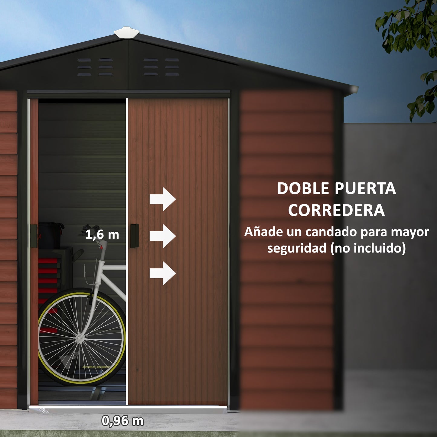 Outsunny Caseta de Jardín Exterior 4,4 m² 240x206x198 cm Cobertizo de Jardín Exterior con Suelo Puerta Corredera y Cerradura Armario para Jardín Terraza Patio Teca