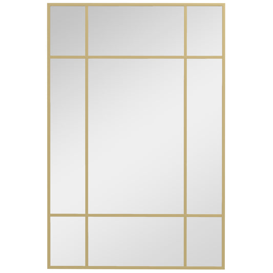 HOMCOM Espejo Rectangular de Pared Espejo de Ventana 90x60 cm con Marco de Metal Espejo Decorativo para Salón Dormitorio Entrada Dorado