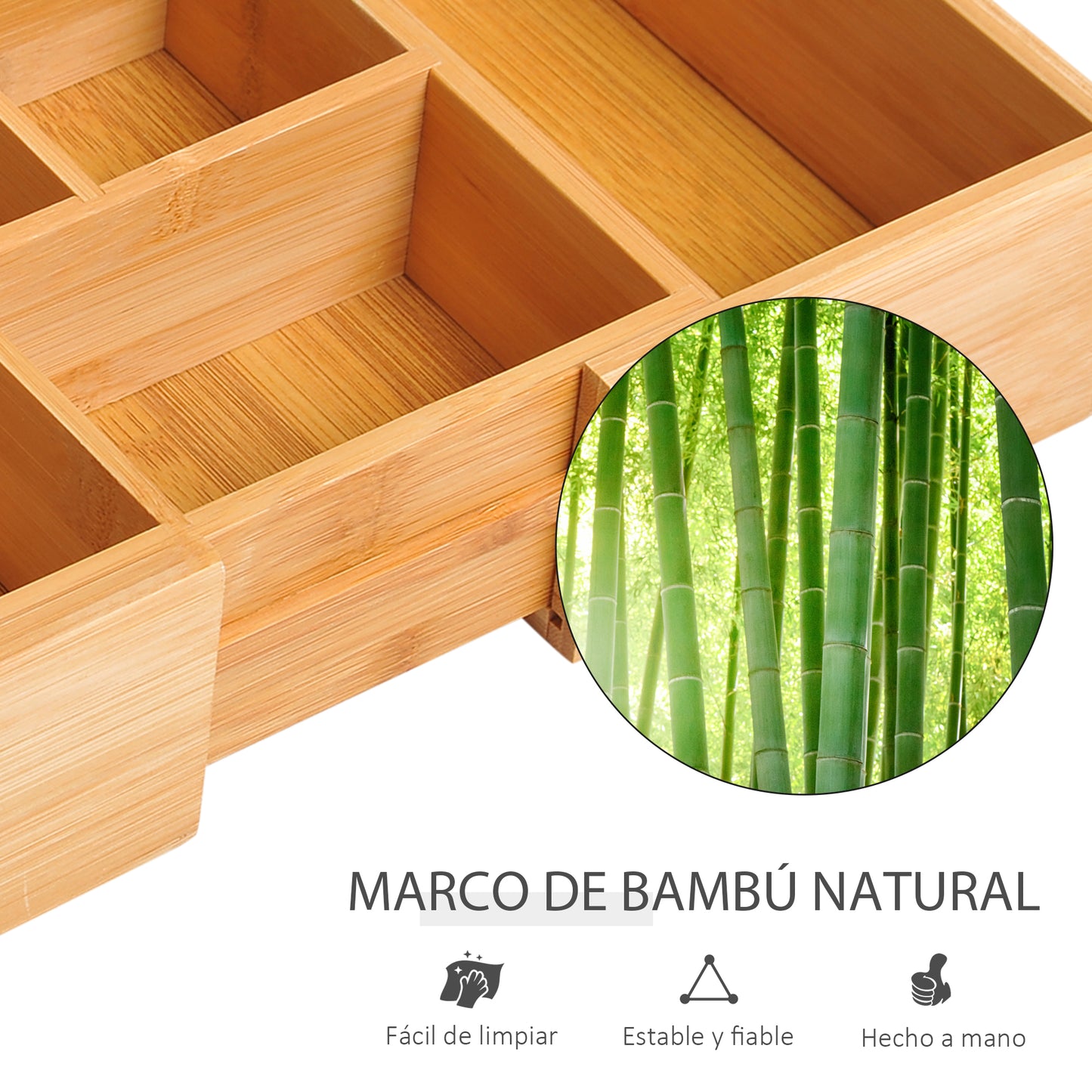 HOMCOM Organizador de Escritorio de Bambú Caja de Almacenamiento Extensible con 5-7 Cajones para Maquillaje Oficina Estudio 24,6-41x17,6x7 cm Natural