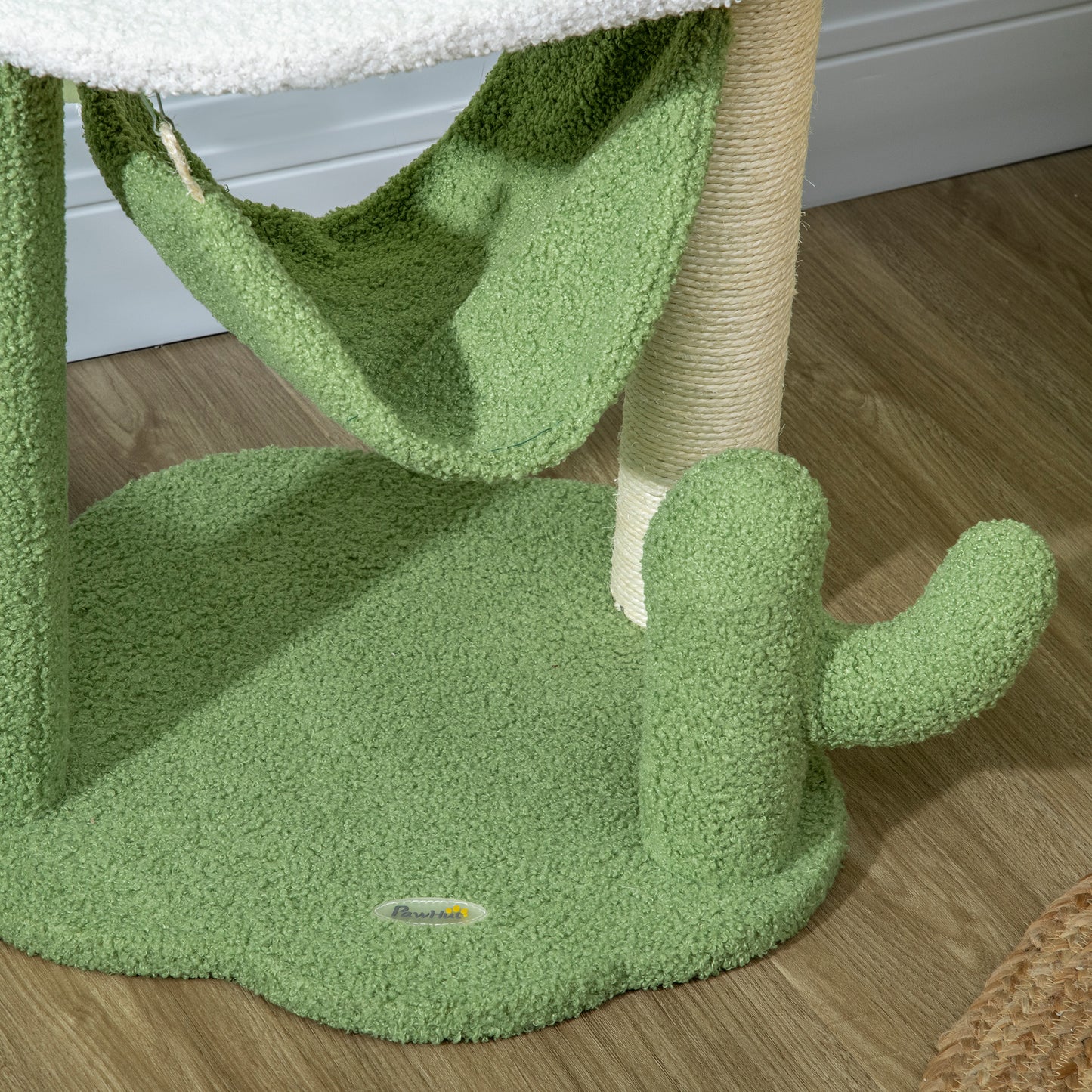 PawHut Árbol Rascador para Gatos con Forma de Cactus Altura 90 cm Torre para Gatos con Hamaca Plataforma Postes de Sisal y Bola Divertida 45x45x90 cm Verde