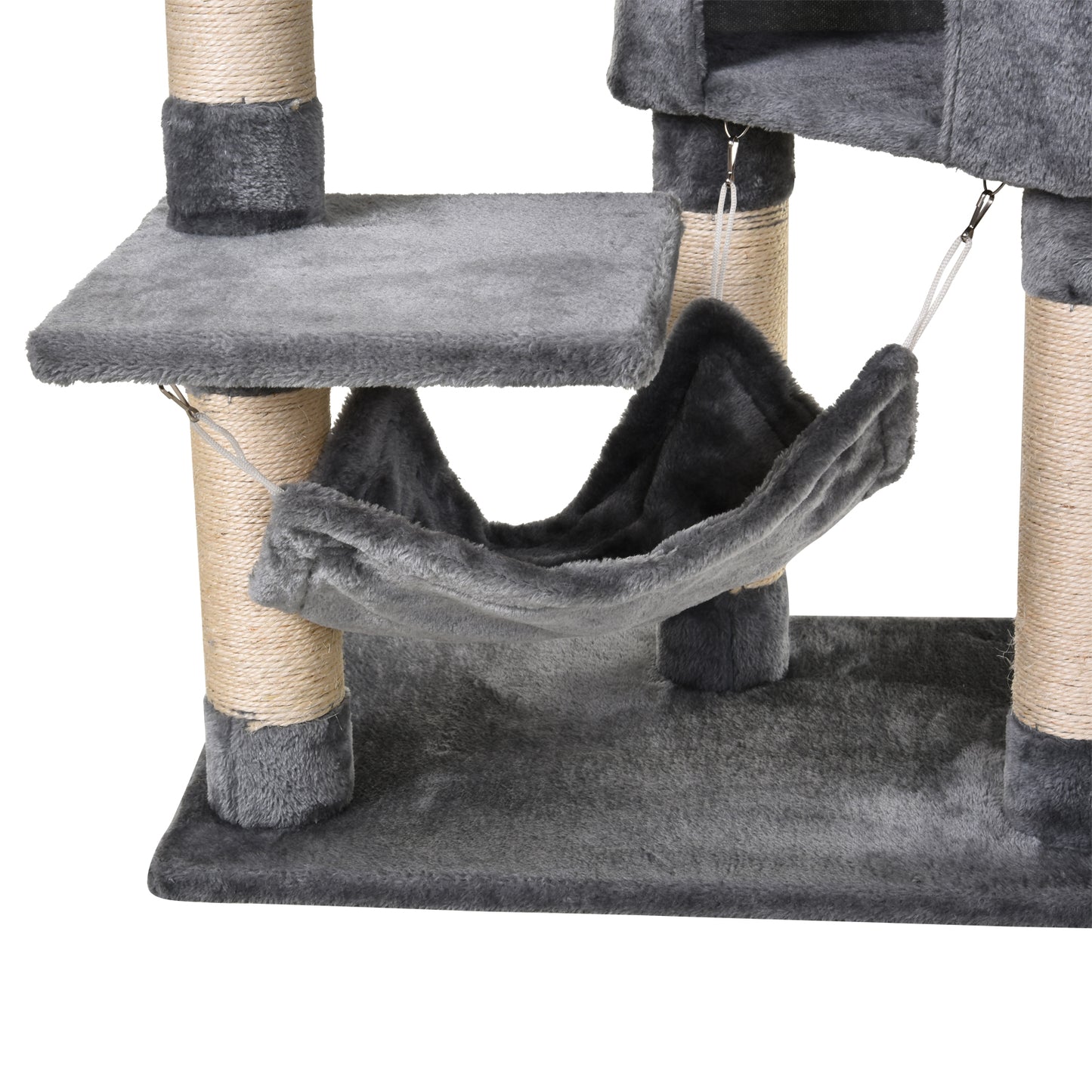 PawHut Árbol Rascador para Gatos 154 cm de Altura Torre para Gatos con Plataformas Túnel Hamaca y Postes de Rascado de Sisal 60x40x154 cm Gris