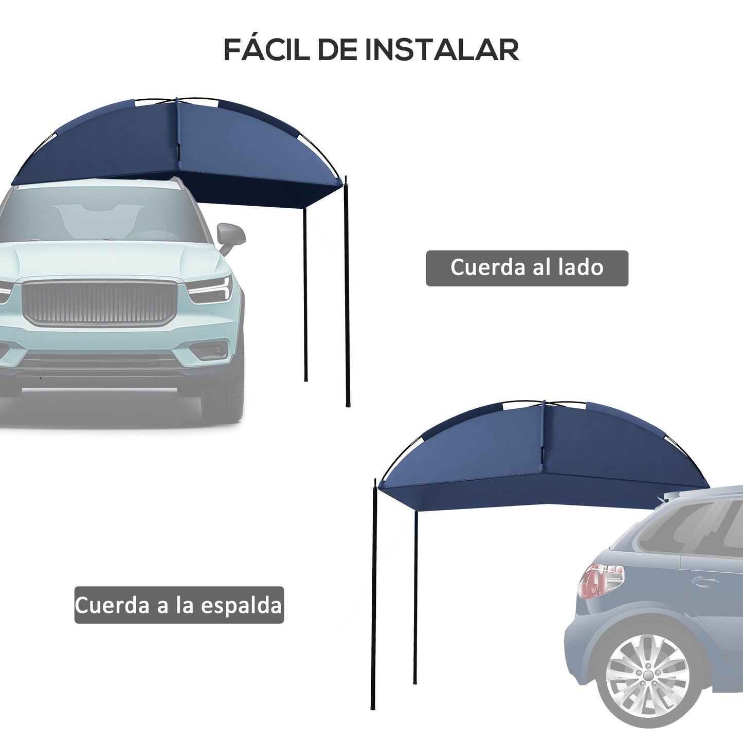 Outsunny Toldo para Coche Toldo para Camping con Altura Ajustable y Bolsa de Transporte Impermeable Anti-UV para Picnic Playa 290x278x230-260 cm Azul Oscuro