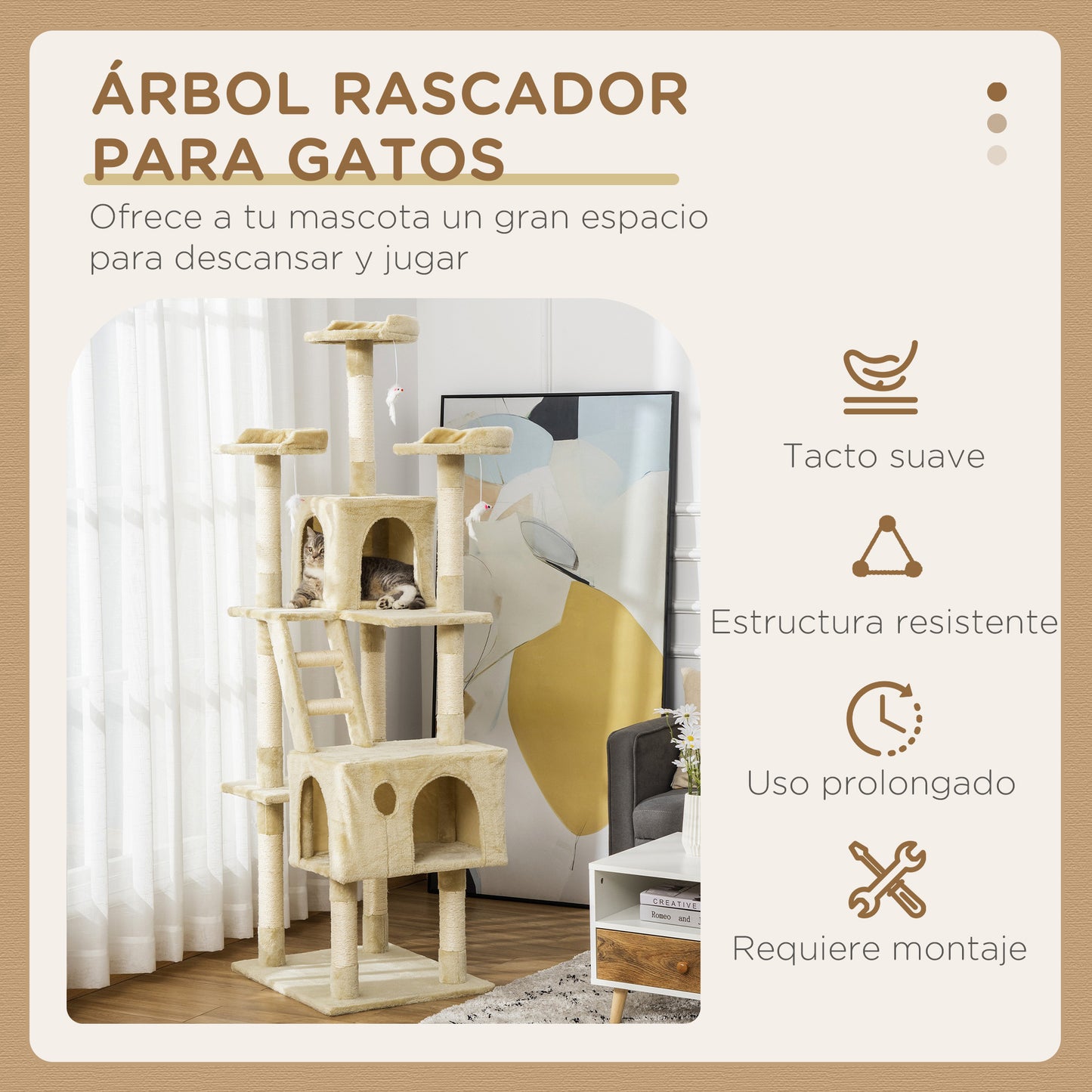 PawHut Árbol Rascador para Gatos 60x40x133 cm Torre de Gatos con Nido Cueva de Fieltro Extraíble Cama de Felpa Suave Postes Rascadores de Sisal Natural y Juguetes Gris