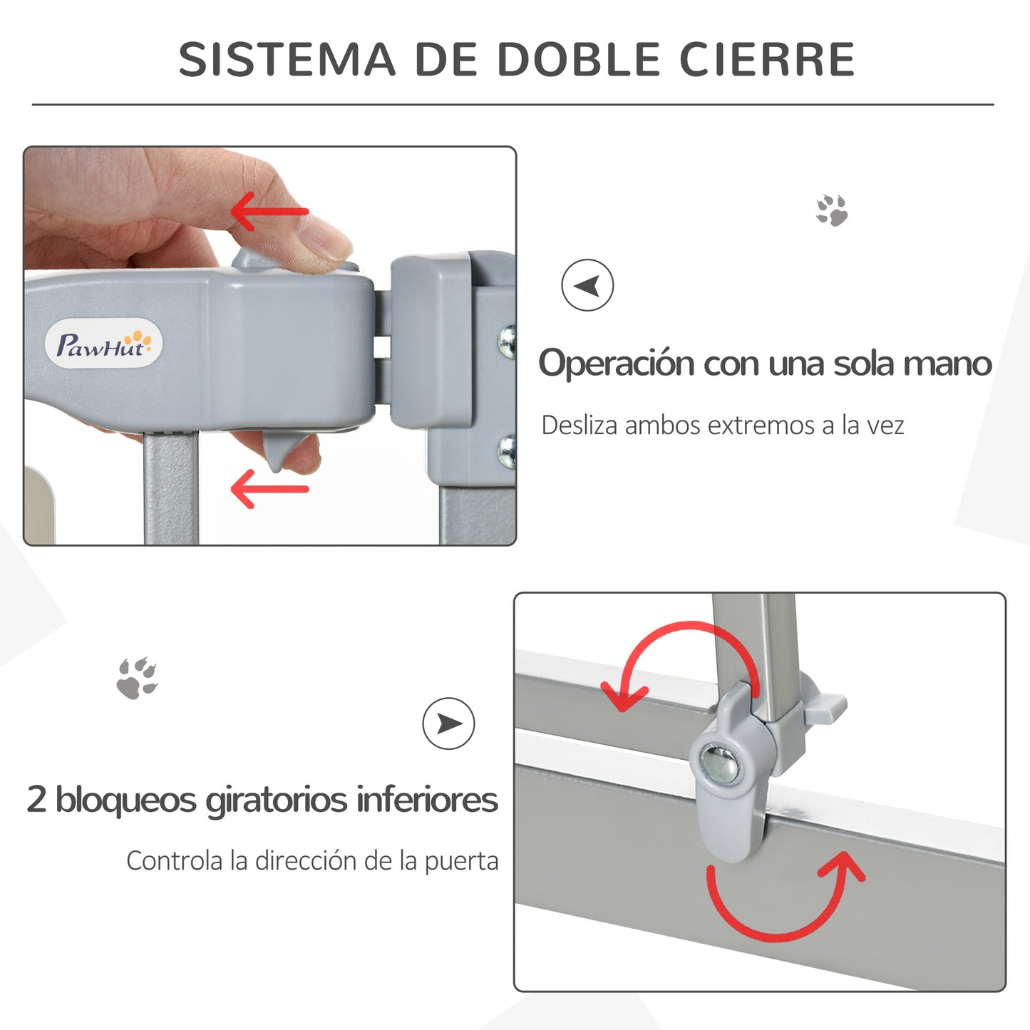 PawHut Barrera de Seguridad de Perros Extensible para Escaleras y Puertas 74-105 cm con 2 Extensiones de Acero 10/15 cm Puerta Acrílica y Cierre Automático Altura 76,2 cm Gris