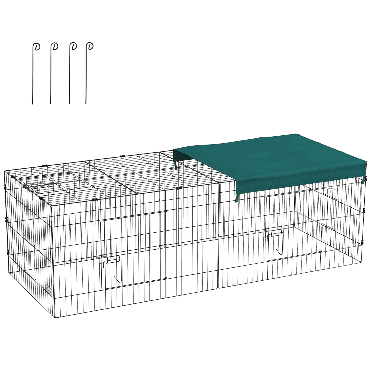 PawHut Jaula para Animales Pequeños Jaula para Roedores de Acero con Puertas y Tela Superior Jaula para Conejos Chinchillas Gallinas 220x85x70 cm Verde