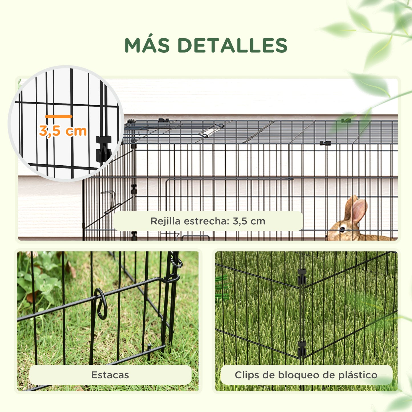 PawHut Jaula para Animales Pequeños Jaula para Roedores de Acero con Puertas y Tela Superior Jaula para Conejos Chinchillas Gallinas 220x85x70 cm Verde