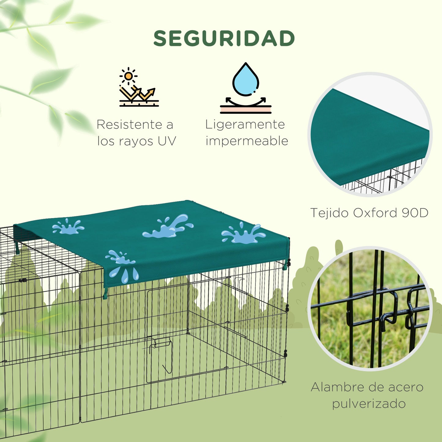 PawHut Jaula para Animales Pequeños Jaula para Roedores de Acero con Puertas y Tela Superior Jaula para Conejos Chinchillas Gallinas 220x85x70 cm Verde