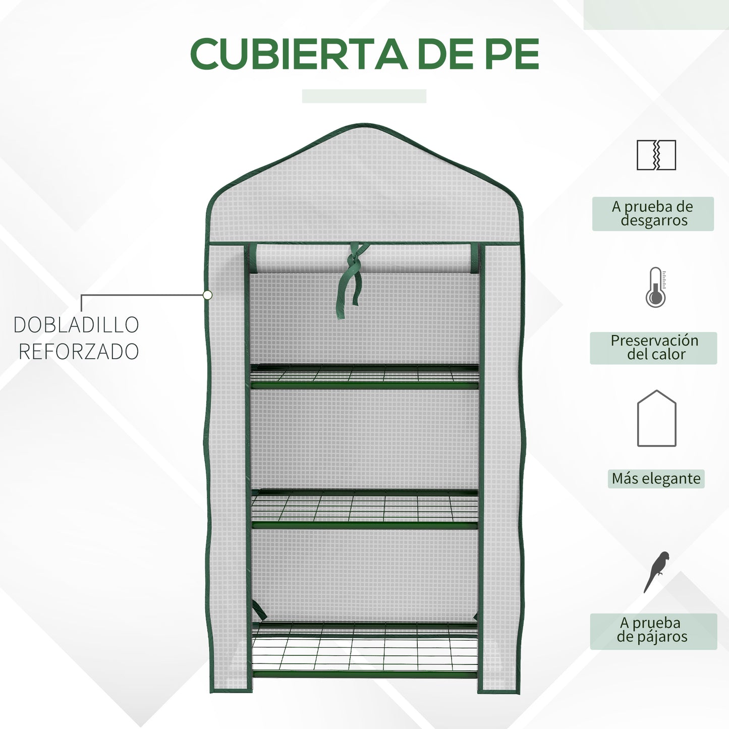 Outsunny Invernadero de Jardín de 3 Niveles Invernadero de Terraza con 3 Estantes 1 Puerta Enrollable con Cremallera Invernadero para Cultivo de Plantas Flores Verduras 59x39x127 cm Blanco