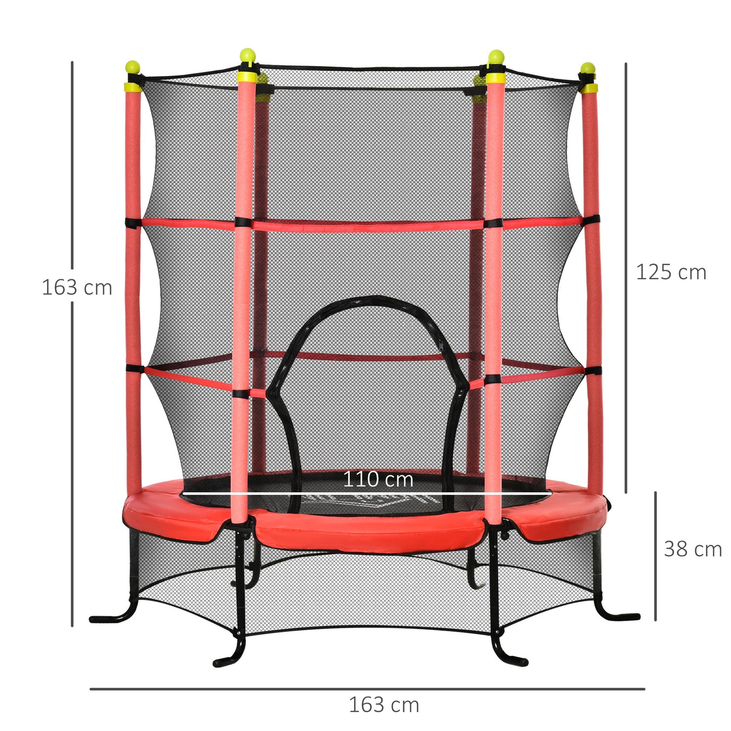 HOMCOM Cama Elástica Infantil Trampolín para Niños +3 Años Ø163x163 cm Red de Seguridad y Cubierta Protectora Carga 50 kg para Interior Exterior Rojo