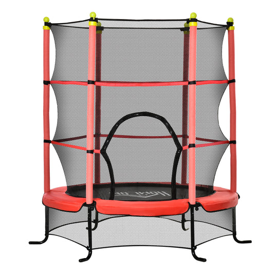 HOMCOM Cama Elástica Infantil Trampolín para Niños +3 Años con Superficie de Salto Ø110 cm Red de Seguridad y Cubierta Protectora Carga 50 kg para Interior Exterior Ø163x163 cm Rojo