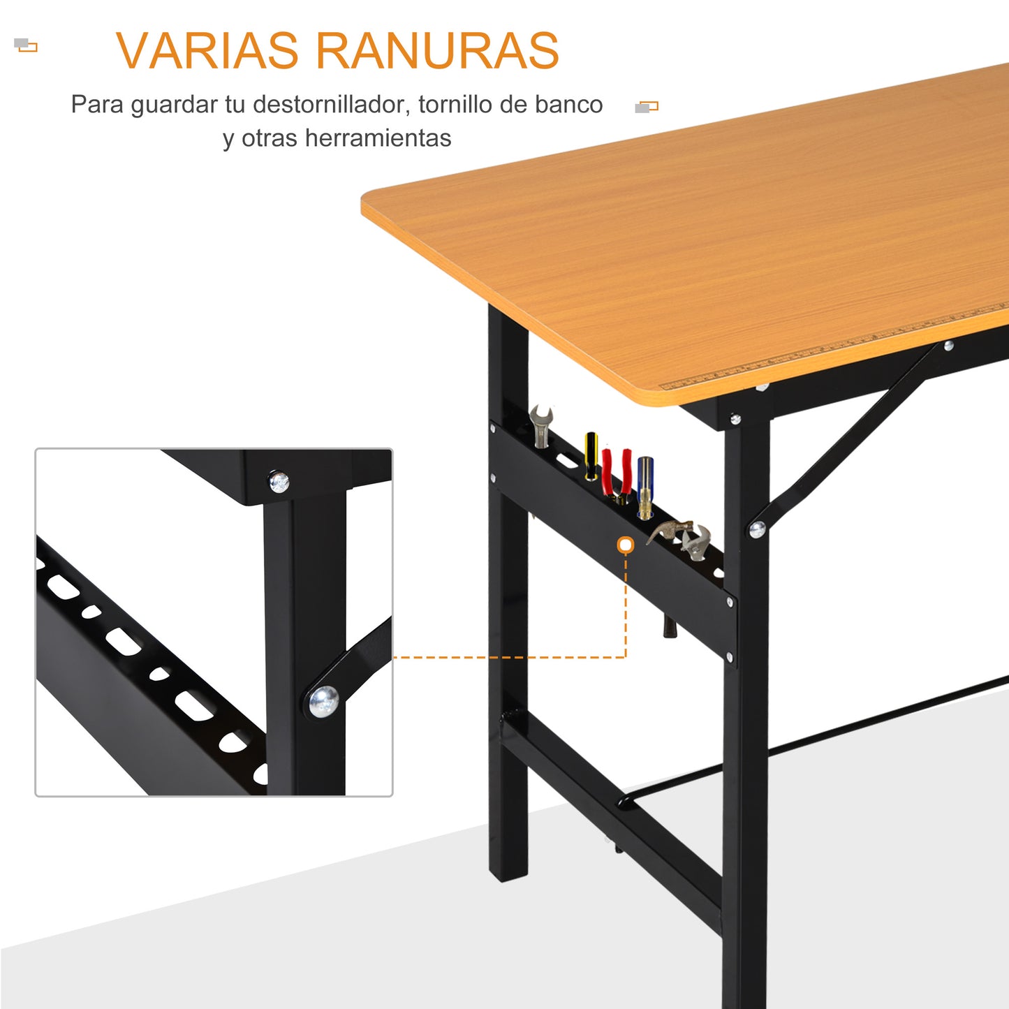 HOMCOM Banco de Trabajo Plegable Mesa de Trabajo Plegable con Regla Transportador Carga 100 kg 100x60x75,5 cm Natural y Negro