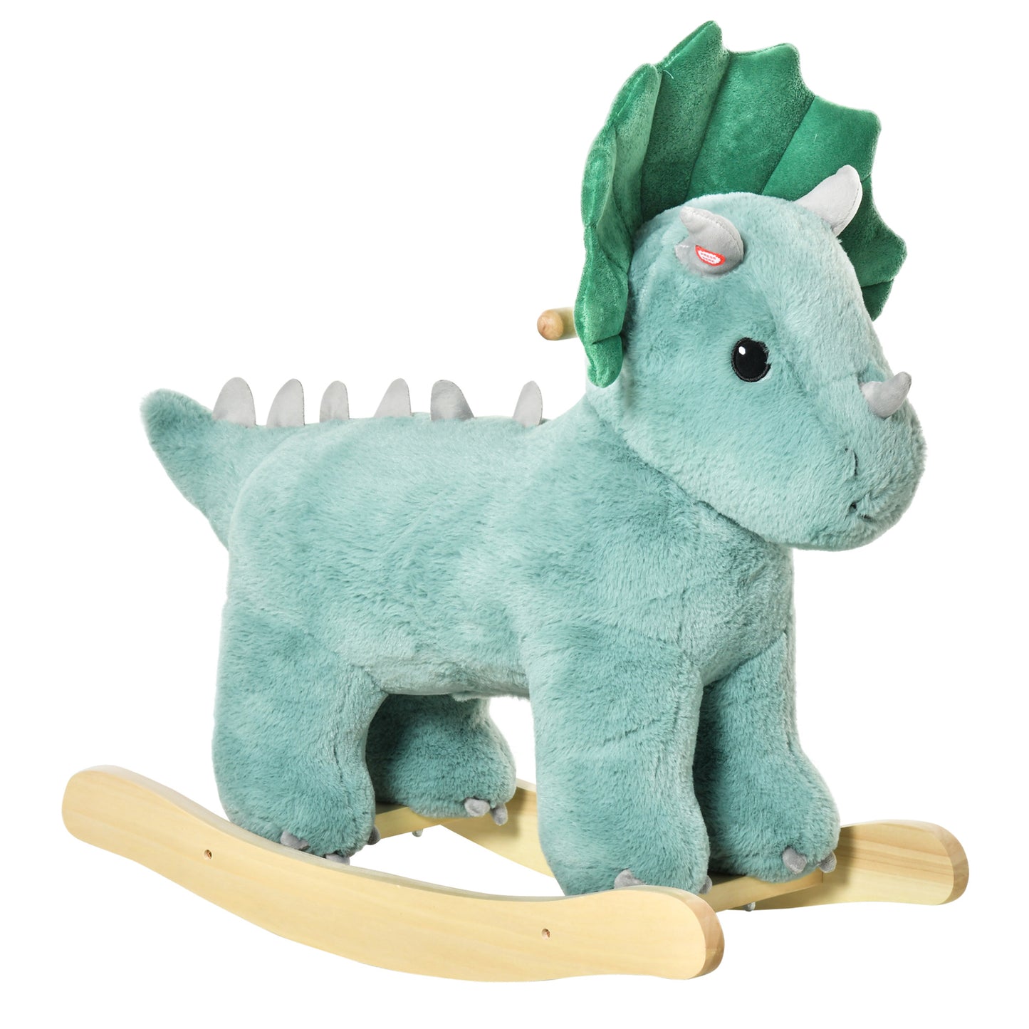 HOMCOM Caballito Balancín para Niños de +3 Años en Forma de Dinosaurio Caballo Balancín con Sonidos Realistas y Base de Madera Carga 45 kg 64x30x54 cm Verde Oscuro