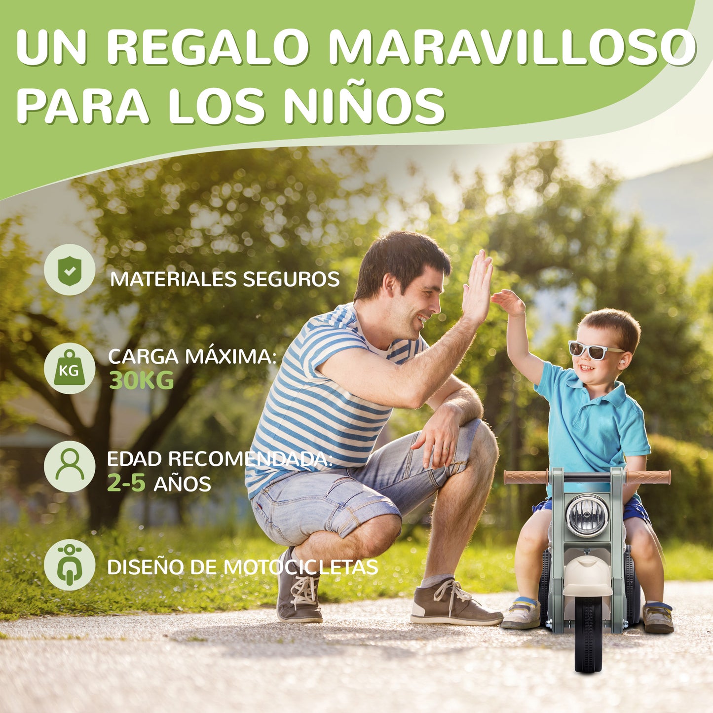 AIYAPLAY Moto Correpasillos para Niños de 2-5 Años Correpasillos con Música Burbujas Carga 30 kg 80x35,5x42 cm Crema