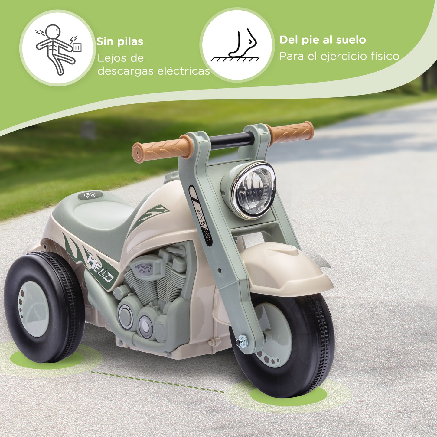 AIYAPLAY Moto Correpasillos para Niños de 2-5 Años Correpasillos con Música Burbujas Carga 30 kg 80x35,5x42 cm Crema