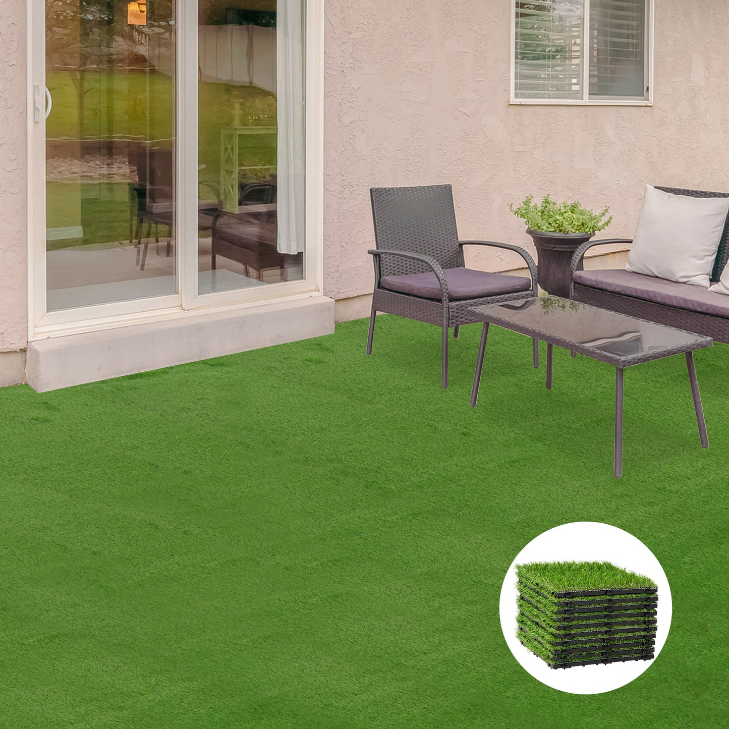 Outsunny Césped Artificial 30x30 cm 10 Piezas con Altura de Hierba 25mm Alta Densidad de 6500 Tipo Alfombra o Estera de Hierba Sintética de Exterior para Jardín y Terraza Verde